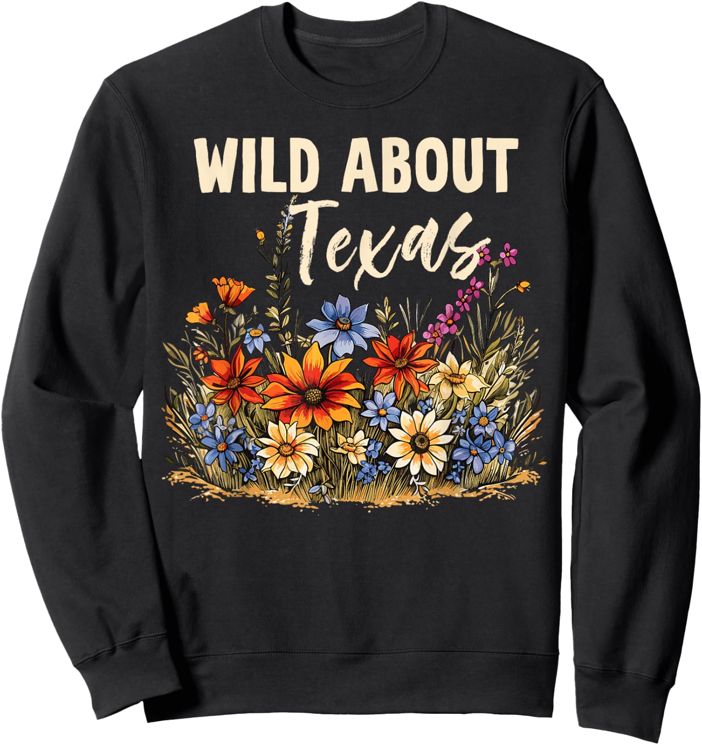 Wildflower Fields Wildflowers Bluebonnet Texas Spring Sweatshirt - Sweatshirt | Black
