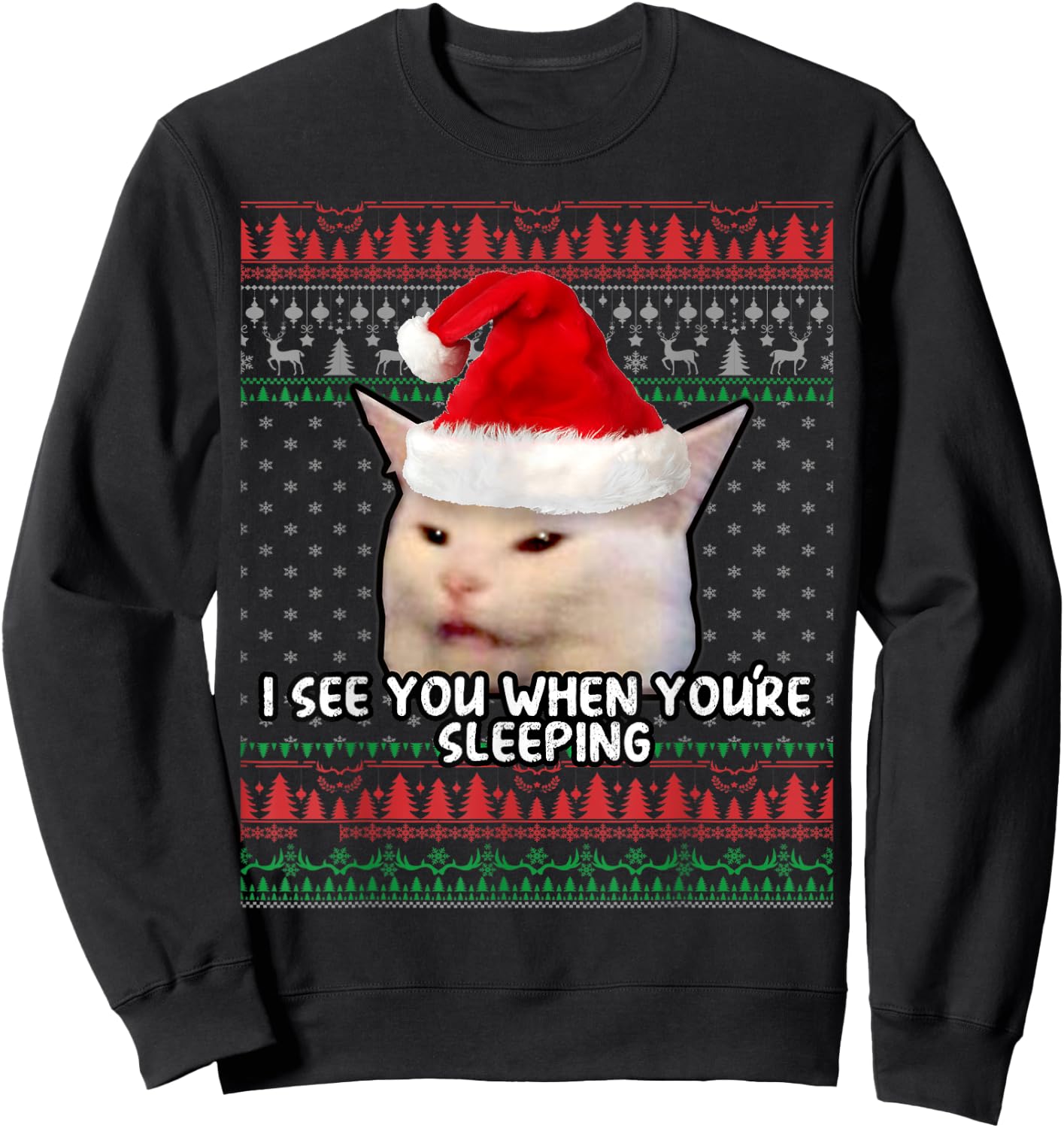Women Yelling at Smudge the Cat Christmas Sweatshirt - Sweatshirt | Black