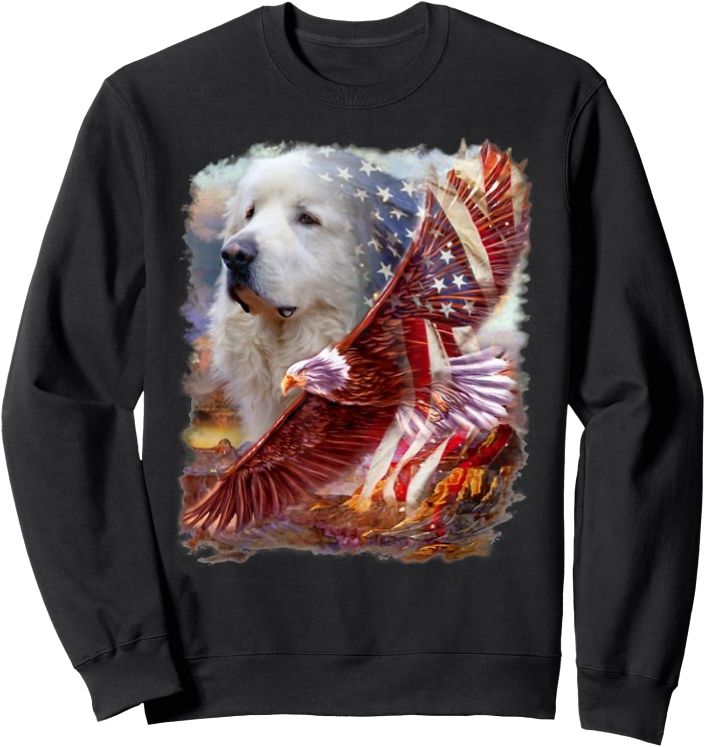 Great Pyrenees Dog Eagle American Flag 4th July Independence Men Sweatshirt - Sweatshirt | Black