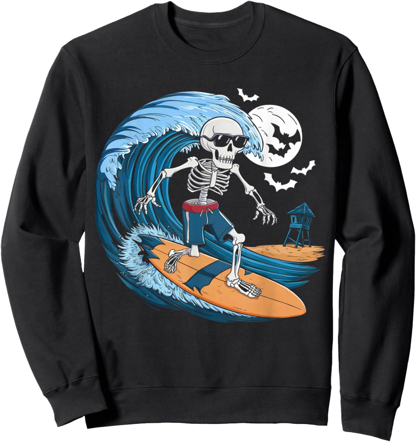 Halloween Surfing Skeleton Shirt Surfer Hawaiian Surf Hawaii Sweatshirt - Sweatshirt | Black