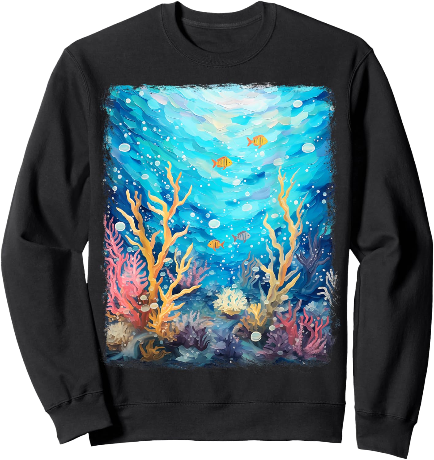 Coral Reef Sea Ocean Starry Night Painting Sweatshirt - Sweatshirt | Black