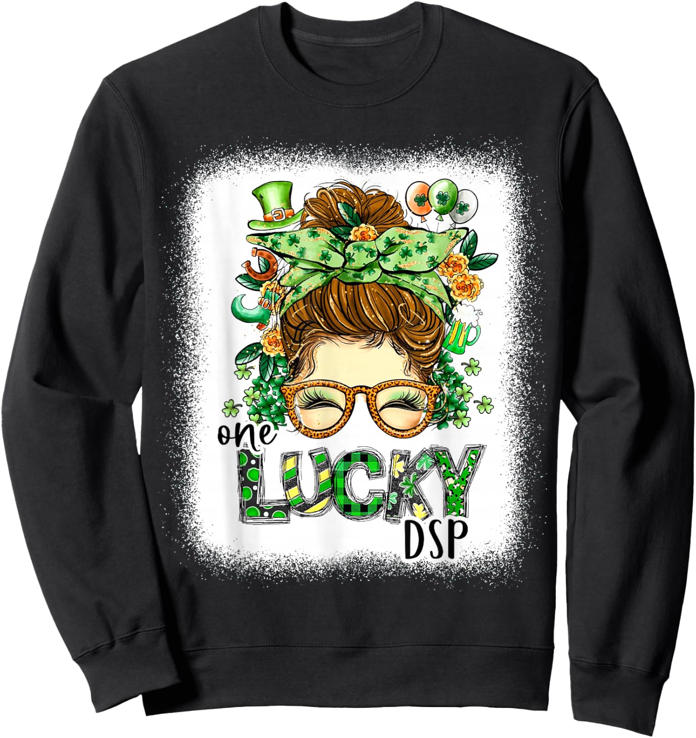 One Lucky DSP Bleached St Patricks Day Women Sweatshirt - Sweatshirt | Black