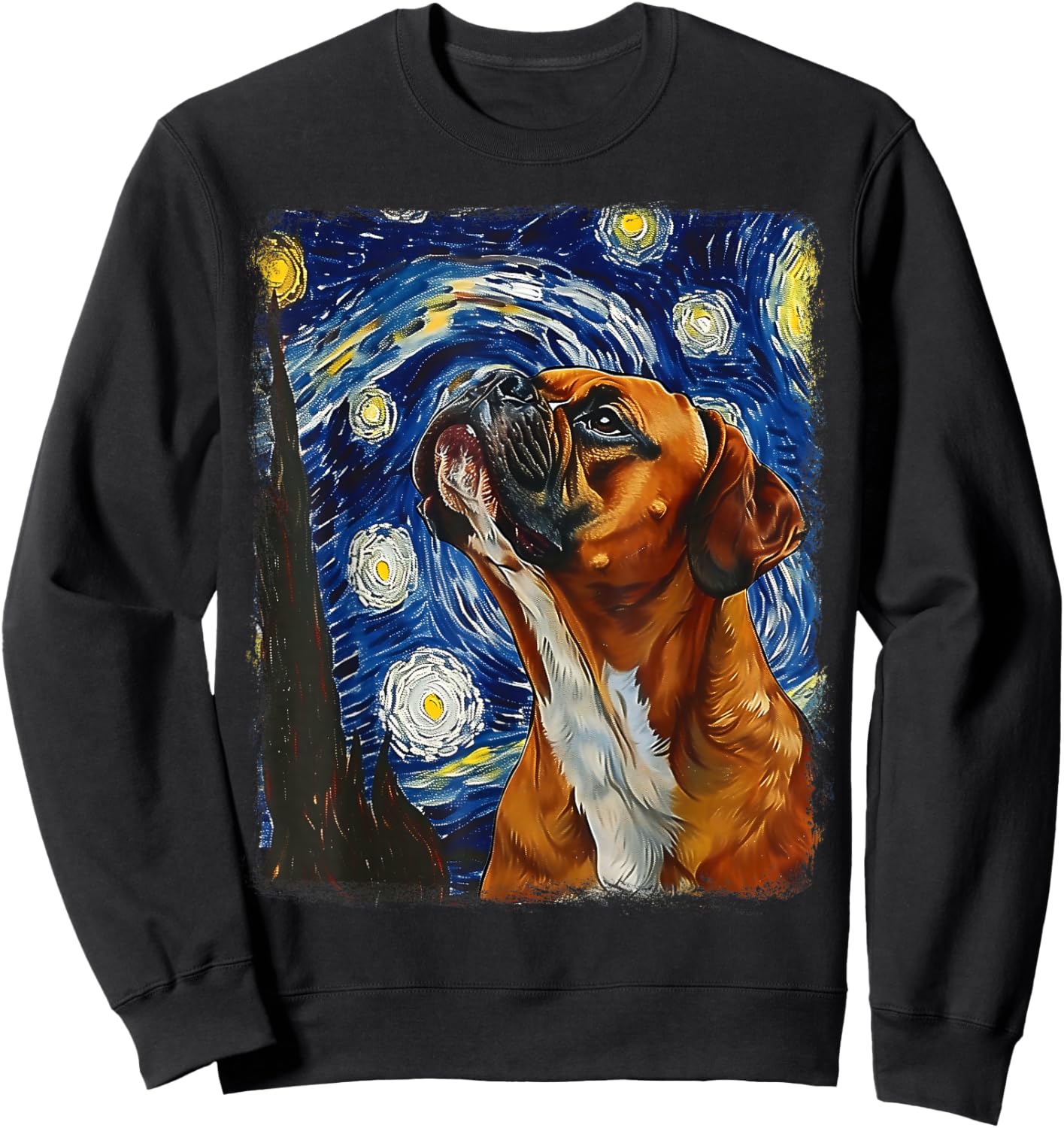 Boxer Dog Starry Night Painting Sweatshirt - Sweatshirt | Black