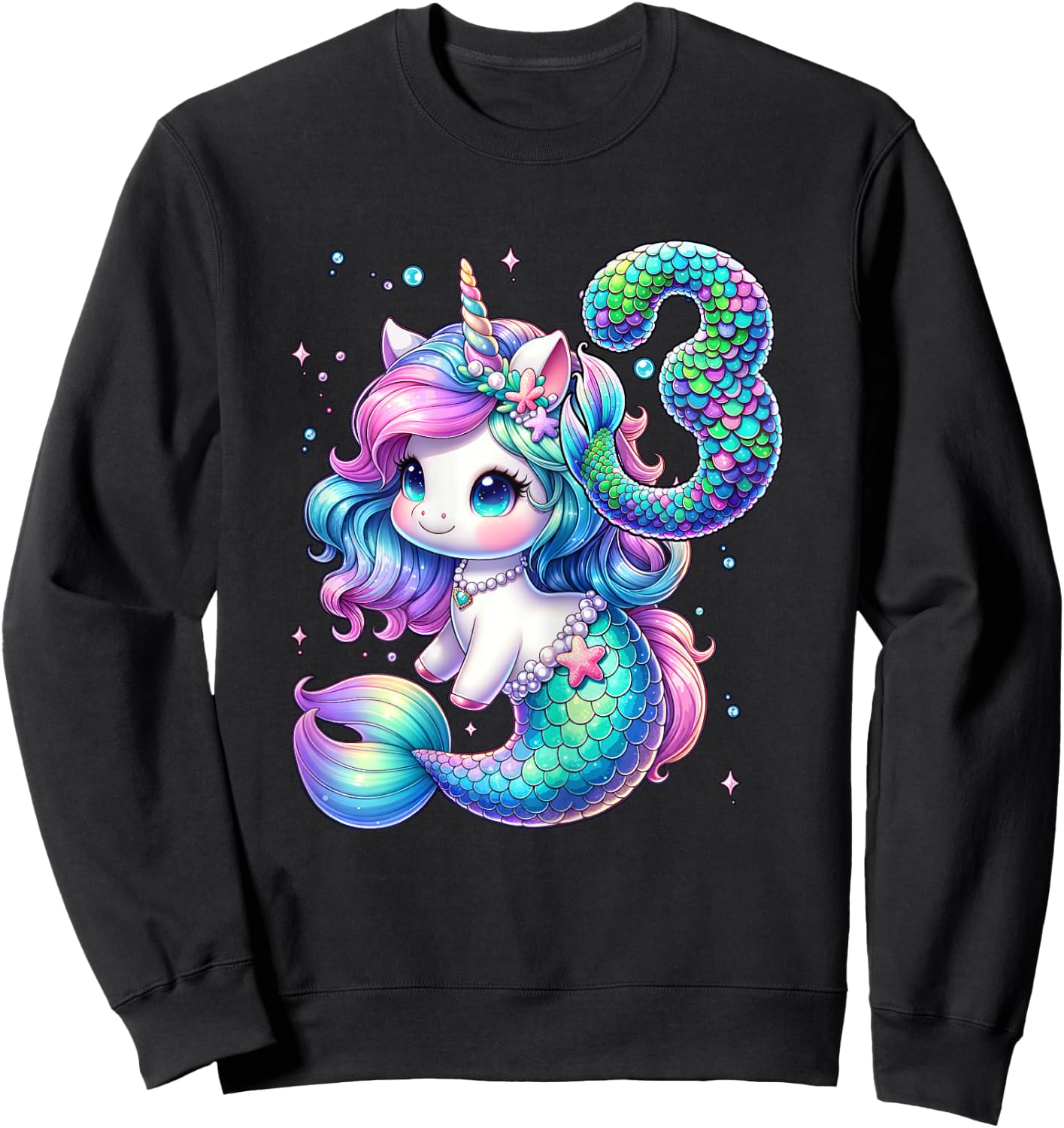 Unicorn Mermaid 3rd Birthday 3 Year Old Party Girls Outfit Sweatshirt - Sweatshirt | Black
