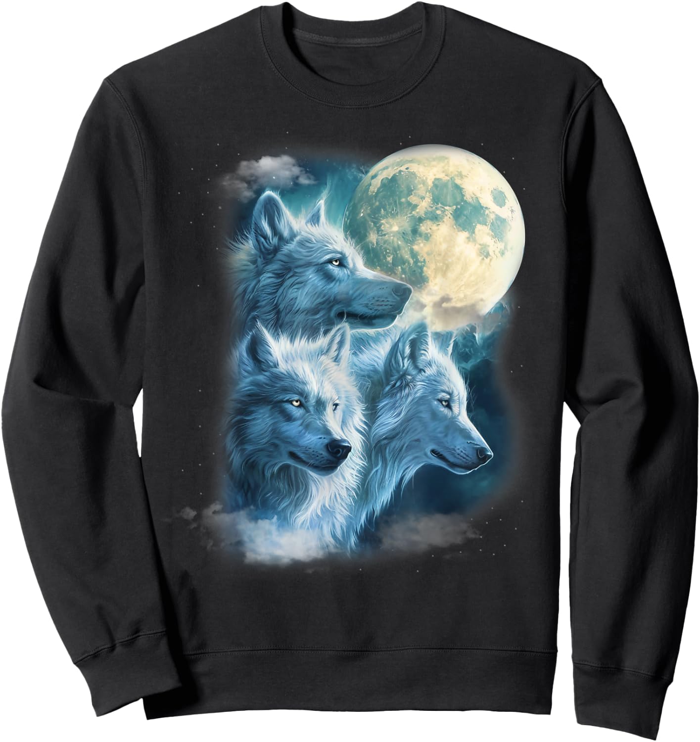Full Moon 3 White Wolf Wolves Beautiful Icy Animal Women Sweatshirt - Sweatshirt | Black