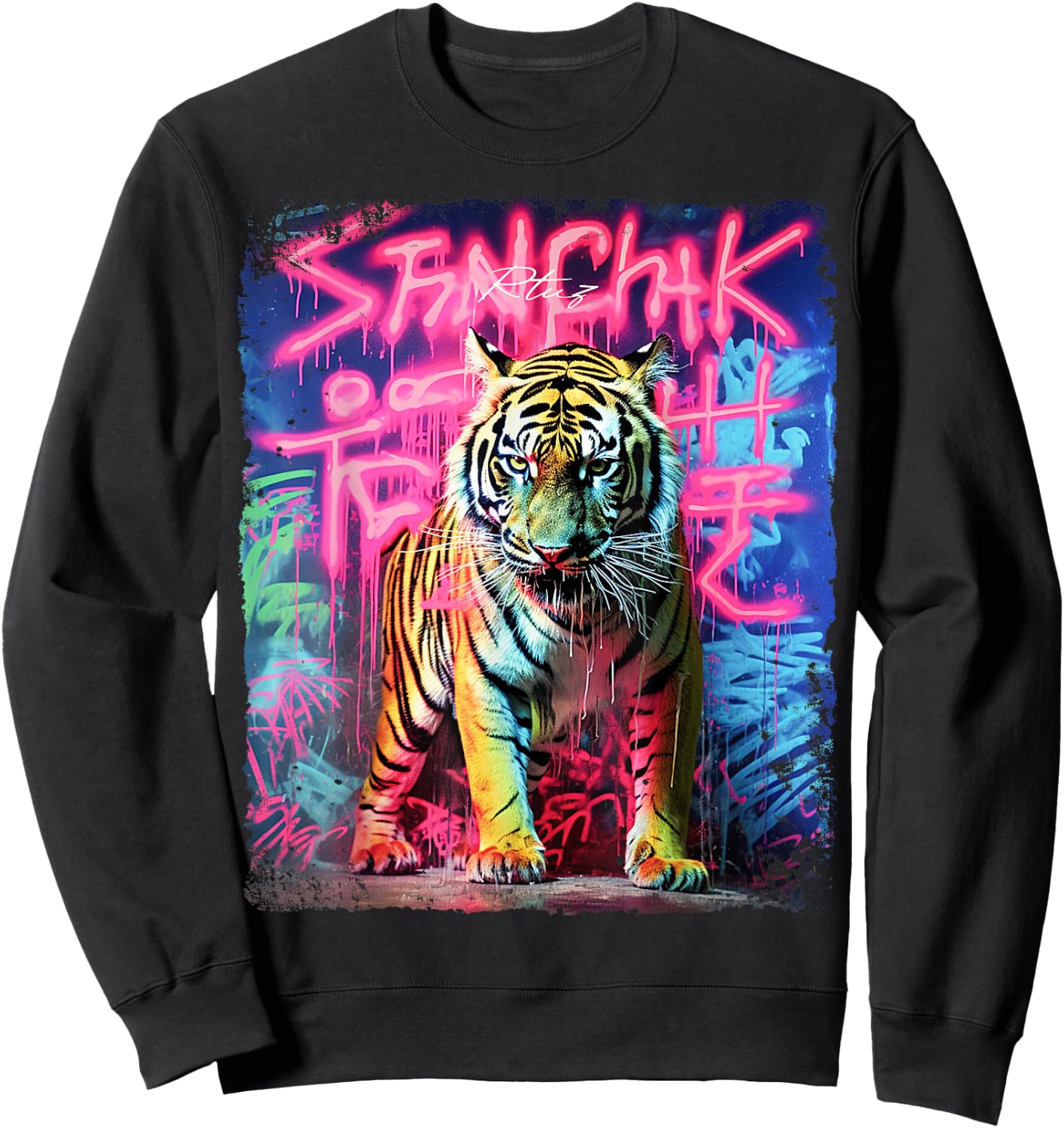 Hip Hop Y2K Vintage Hipster Edgy Urban Streetwear Tiger Sweatshirt - Sweatshirt | Black