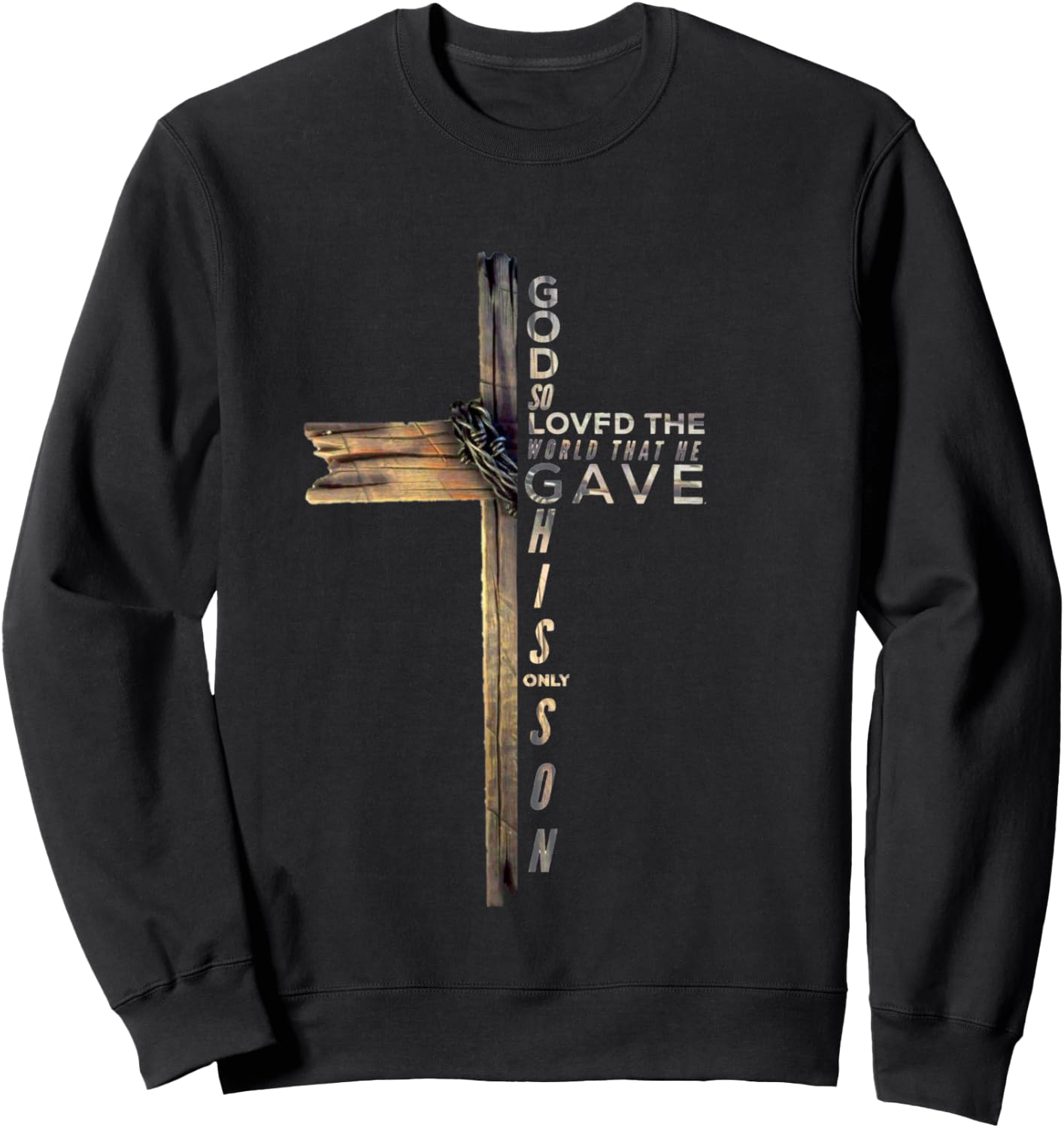 John 3:16 Christian Cross Bible Sweatshirt - Sweatshirt | Black