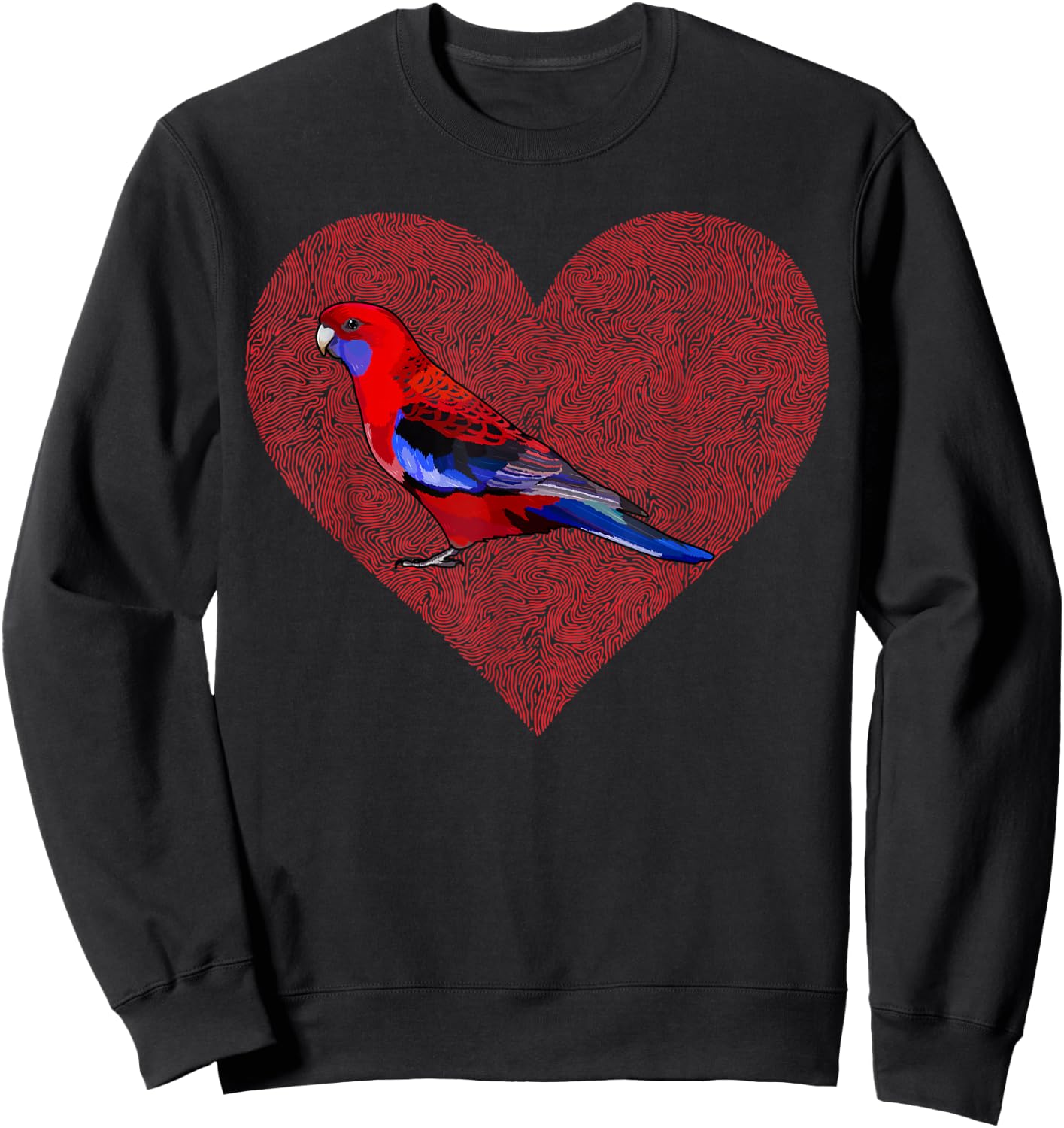 Rosella Valentines Day Bird Love Fingerprint Sweatshirt - Sweatshirt | Black
