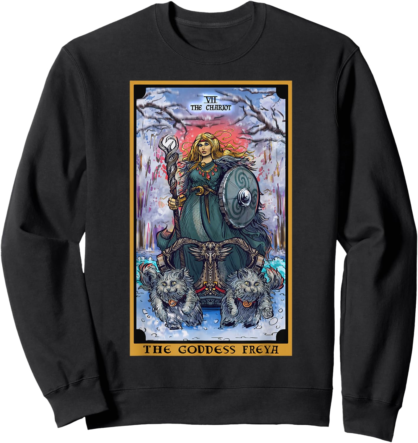 The Goddess Freyja The Chariot Tarot Card Norse Pagan Witch Sweatshirt - Sweatshirt | Black