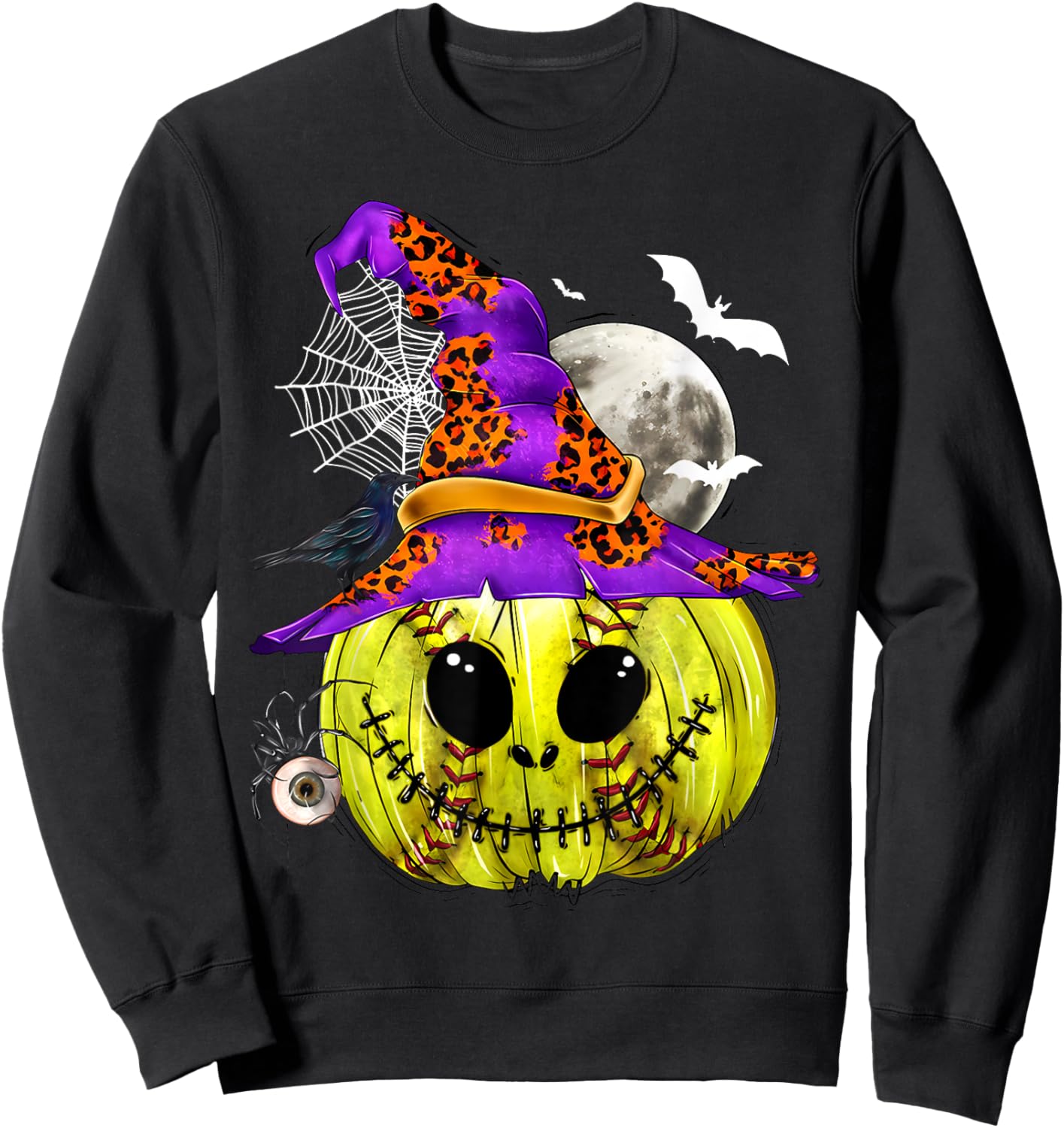 Softball Pumpkin Witches Softball Player Halloween Costume Sweatshirt - Sweatshirt | Black