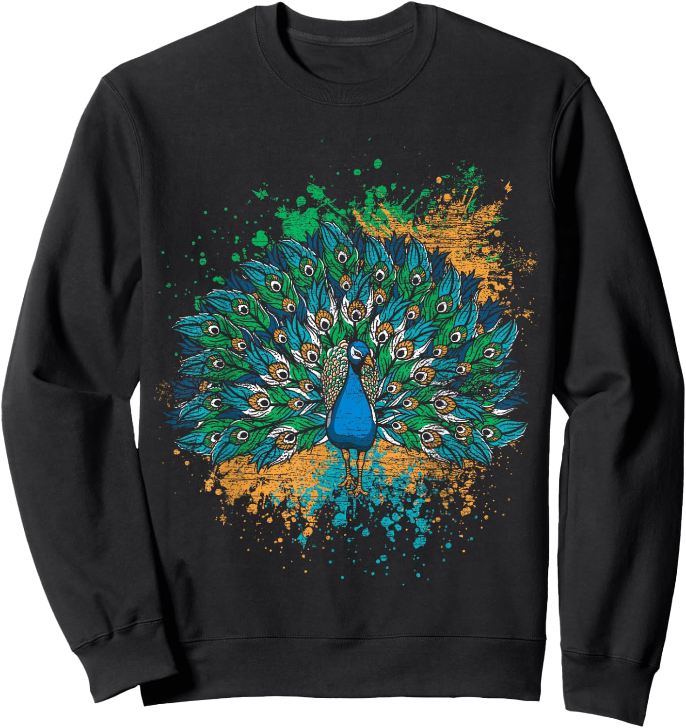 Decorative Colorful Tail Peacock Sweatshirt - Sweatshirt | Black