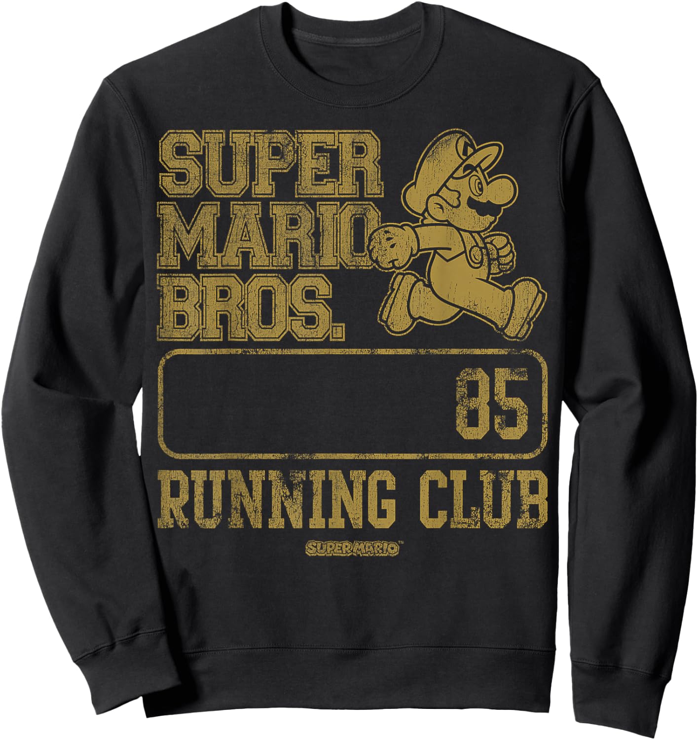 Super Mario Bros Running Club '85 Vintage Mario Collegiate Sweatshirt - Sweatshirt | Black
