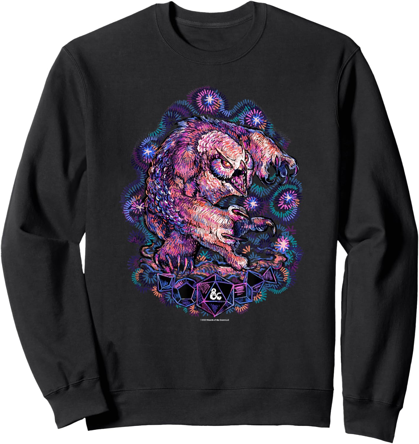 Dungeons & Dragons Starry Night Owlbear Painted Neon Logo Sweatshirt - Sweatshirt | Black
