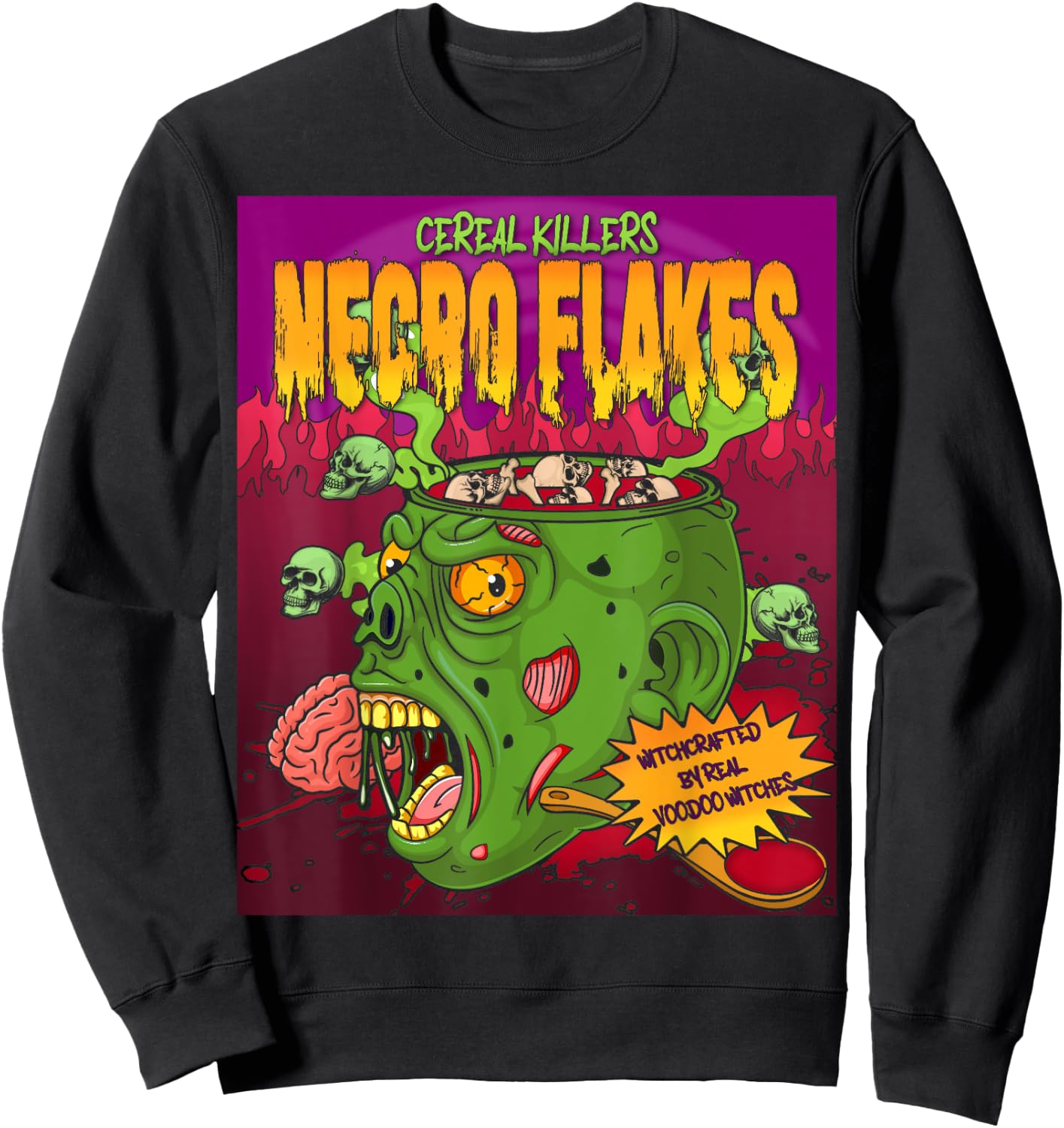 Necro Flakes Zombie Cereal Killers VooDoo Witch Doctor Sweatshirt - Sweatshirt | Black