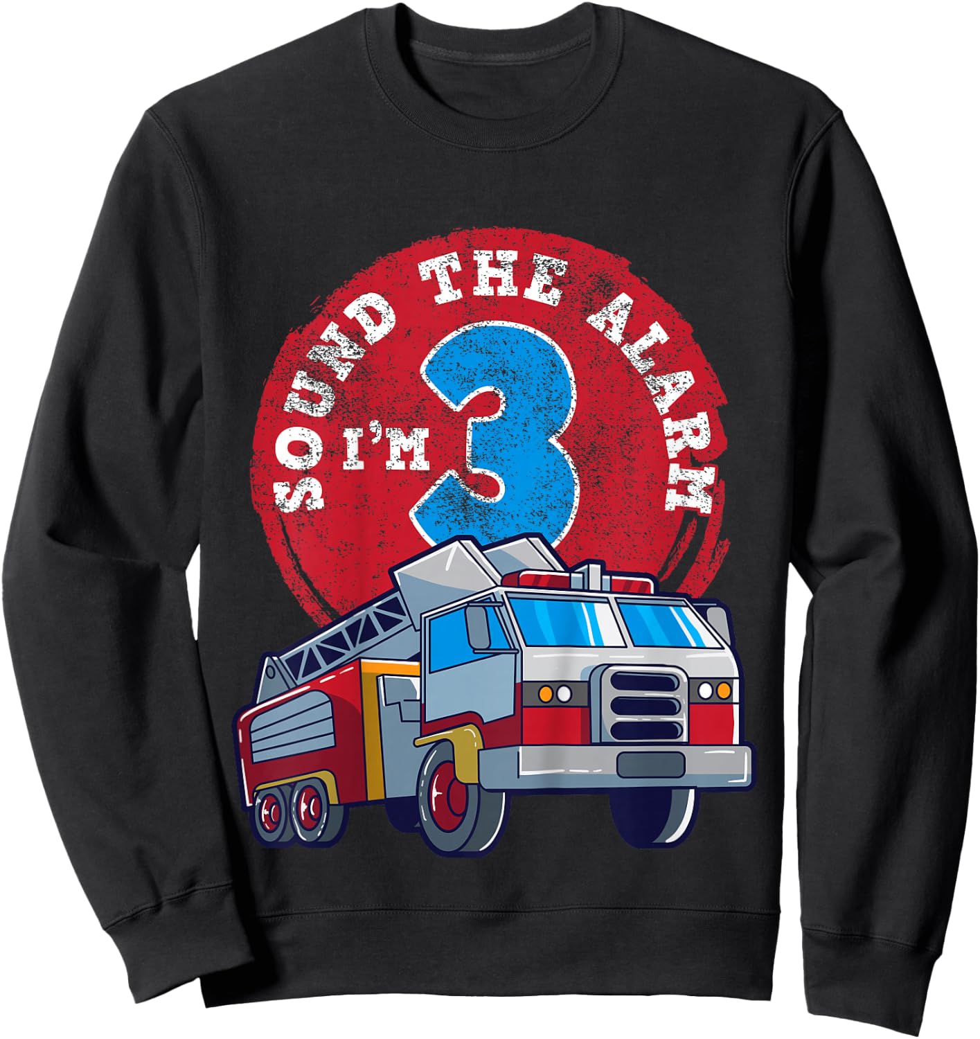 3rd Birthday Three Years Old Firetruck Firefighter Gift Sweatshirt - Sweatshirt | Black