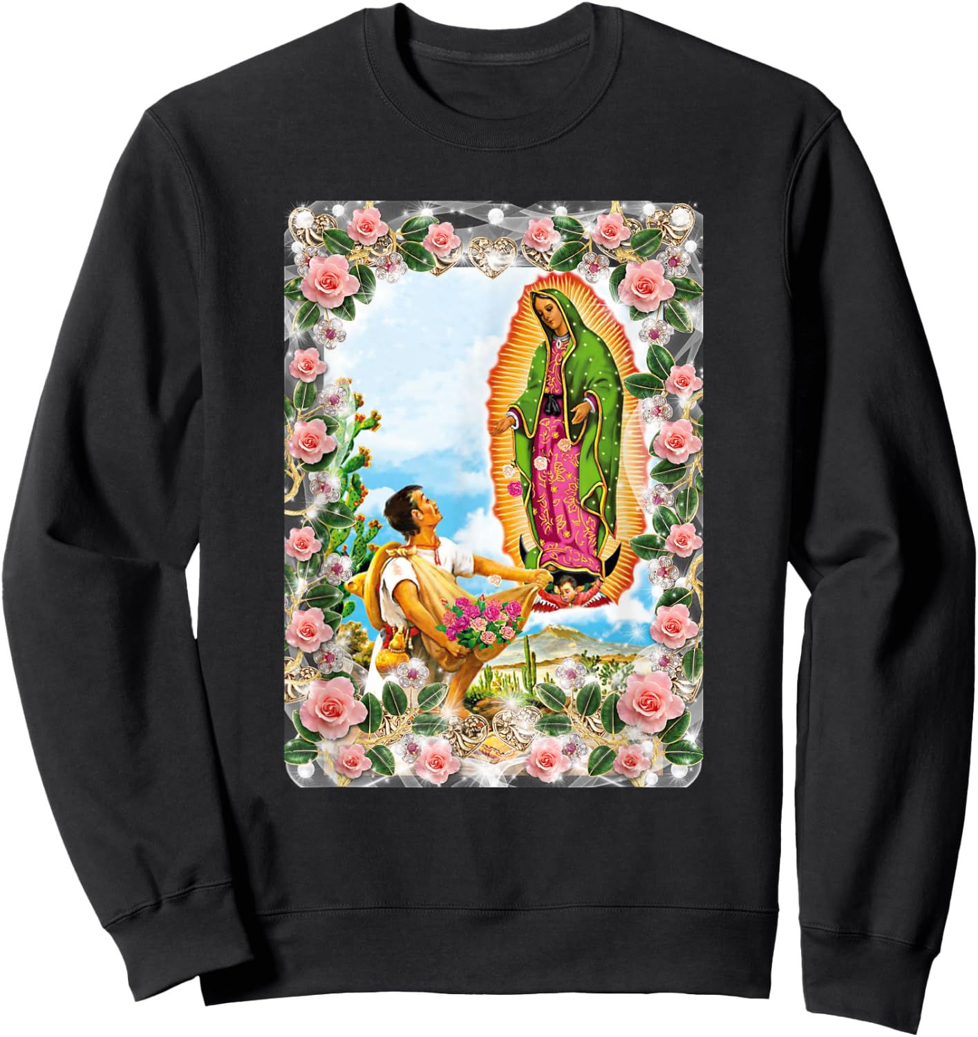 Our Lady of Guadalupe Virgin Mary Catholic Beautiful Roses Sweatshirt - Sweatshirt | Black