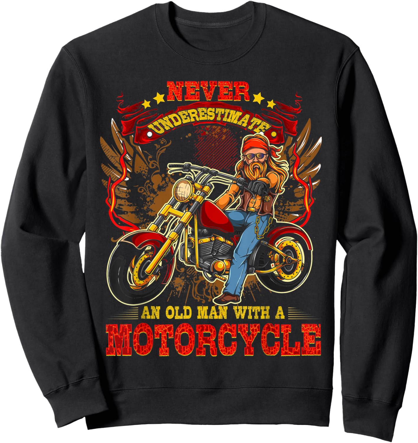 Biker Never Underestimate An Old Man Motorcycle Motocross Sweatshirt - Sweatshirt | Black