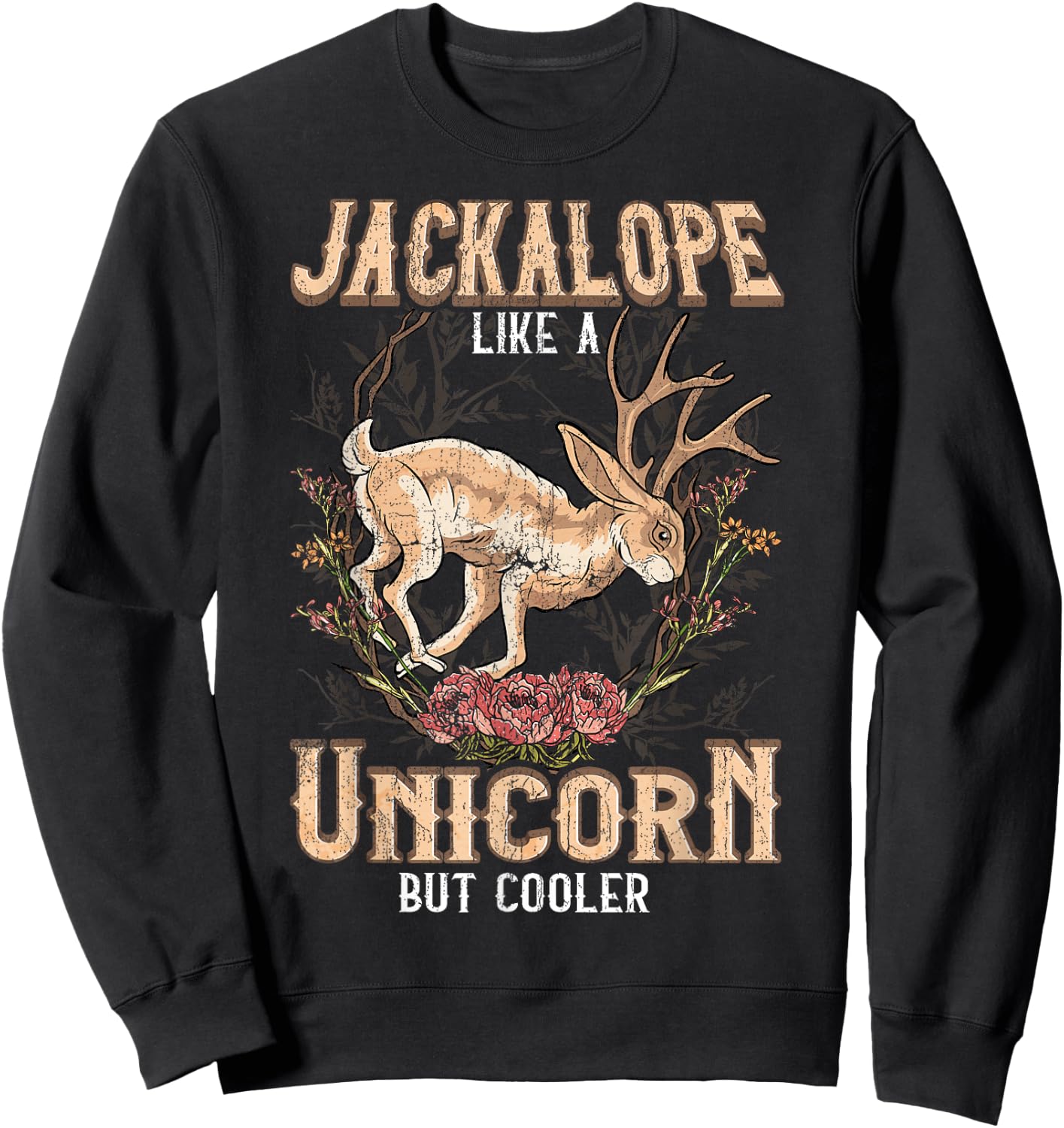 Cryptozoology Vintage Retro Spirit Jackalope Xmas Gift Sweatshirt - Sweatshirt | Black