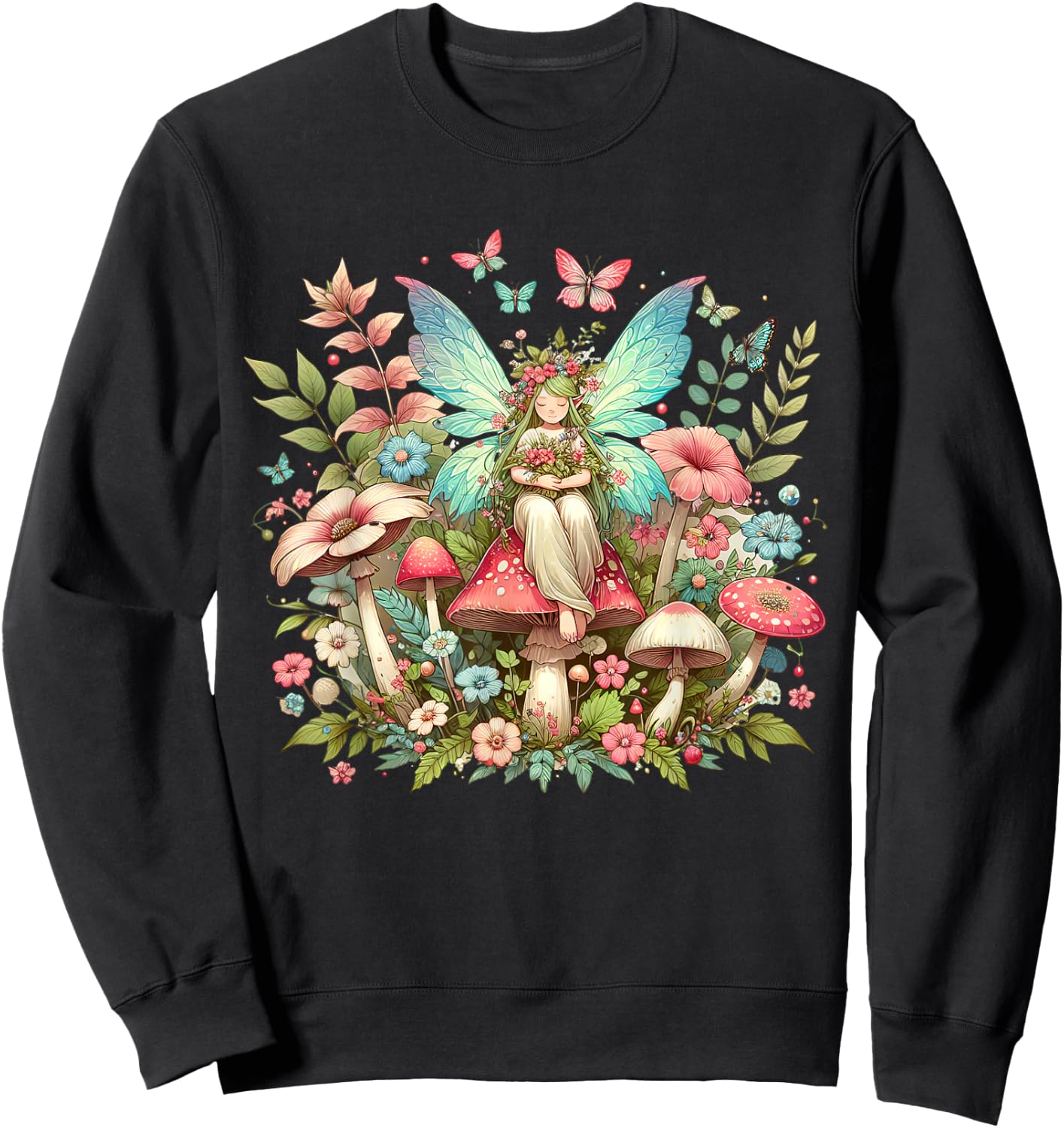 Enchanted Forest Fairy Fantasy Mystical Butterfly & Floral Sweatshirt - Sweatshirt | Black
