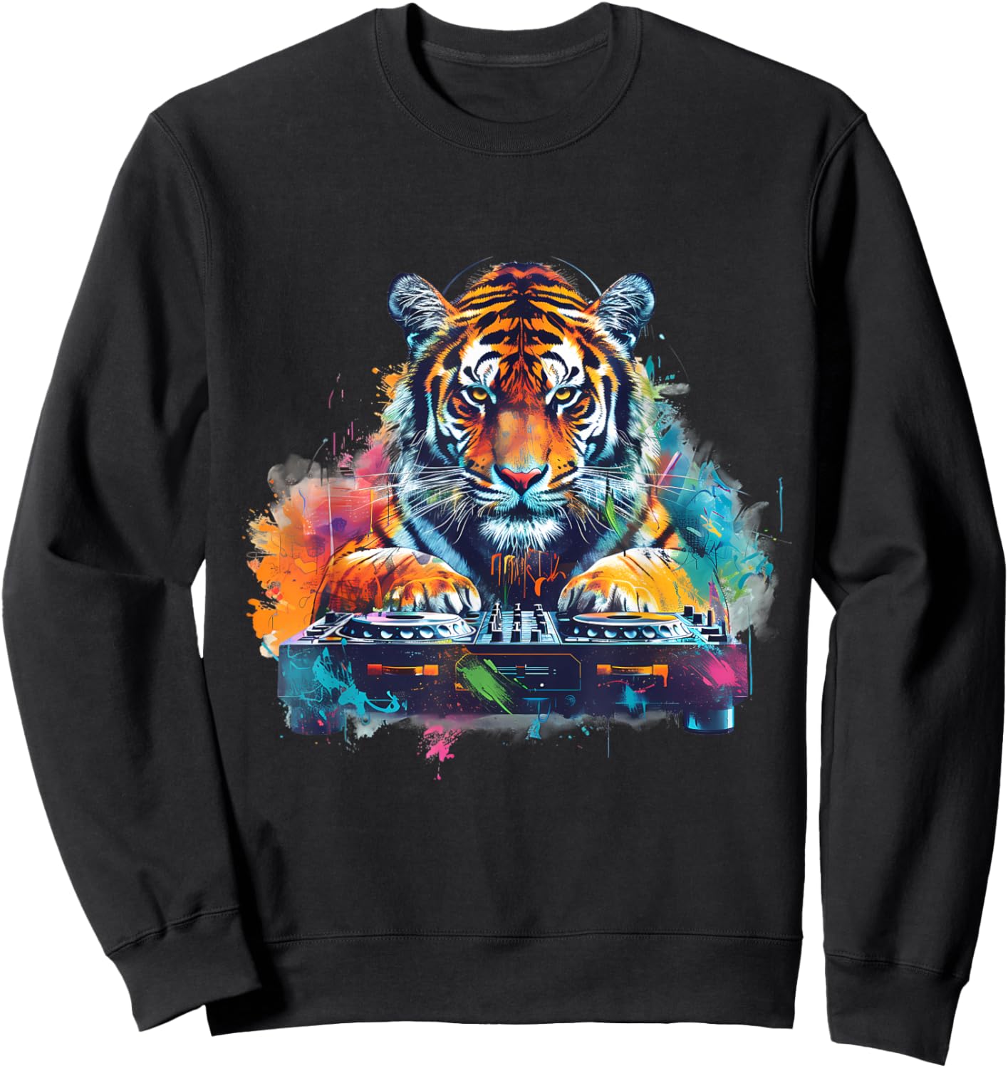 Tiger Music DJ House Dance Club Techno Turntable DJ Tiger Sweatshirt - Sweatshirt | Black