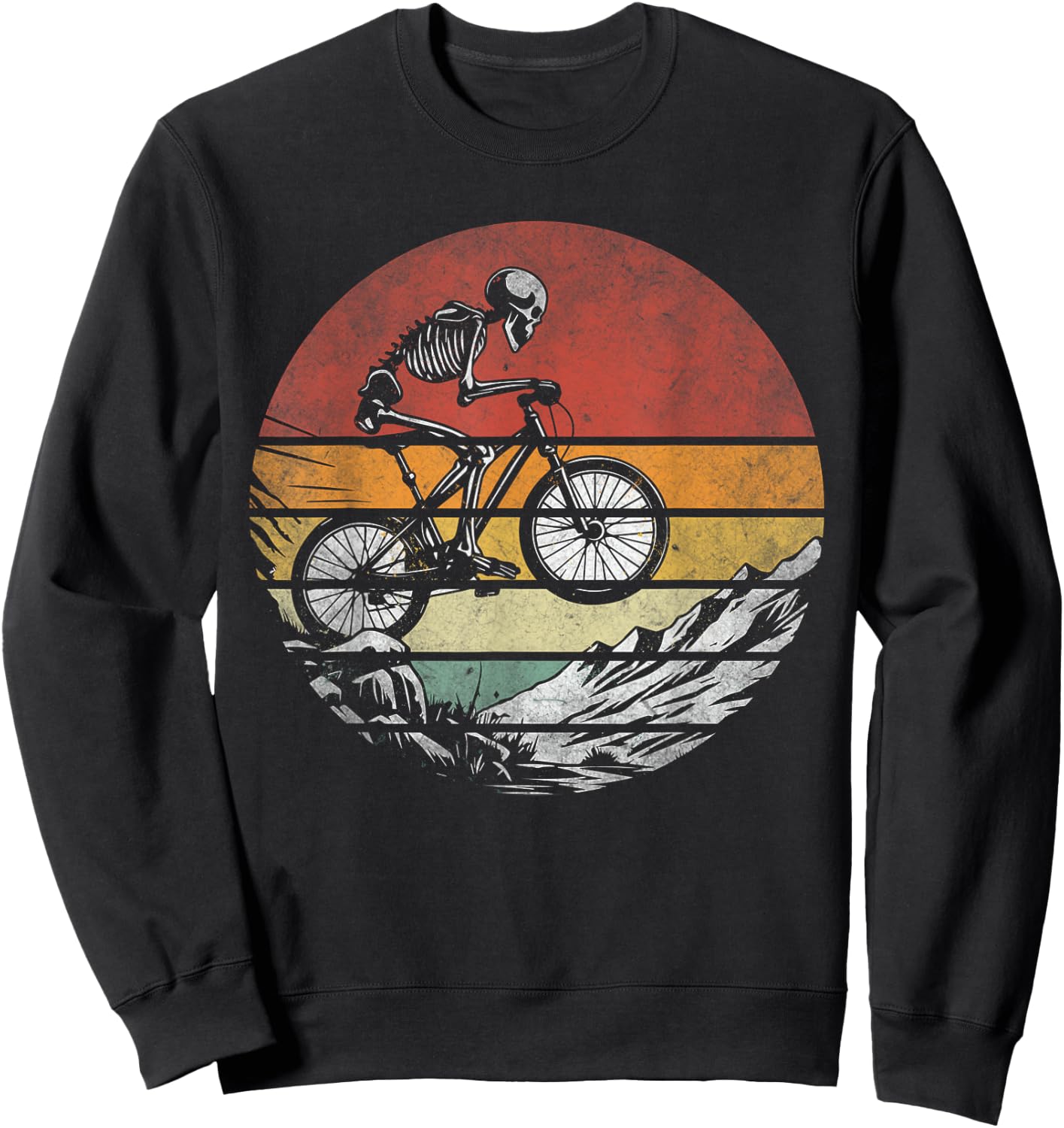 Skeleton Riding Bicycle Vintage Mountain Biking Skeleton Sweatshirt - Sweatshirt | Black