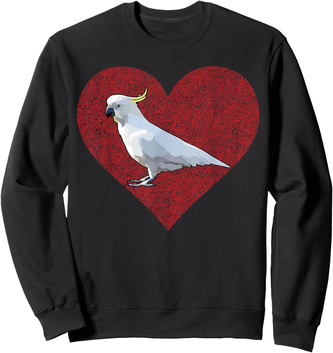 Cockatoo Valentines Day Bird Love Fingerprint Sweatshirt - Sweatshirt | Black