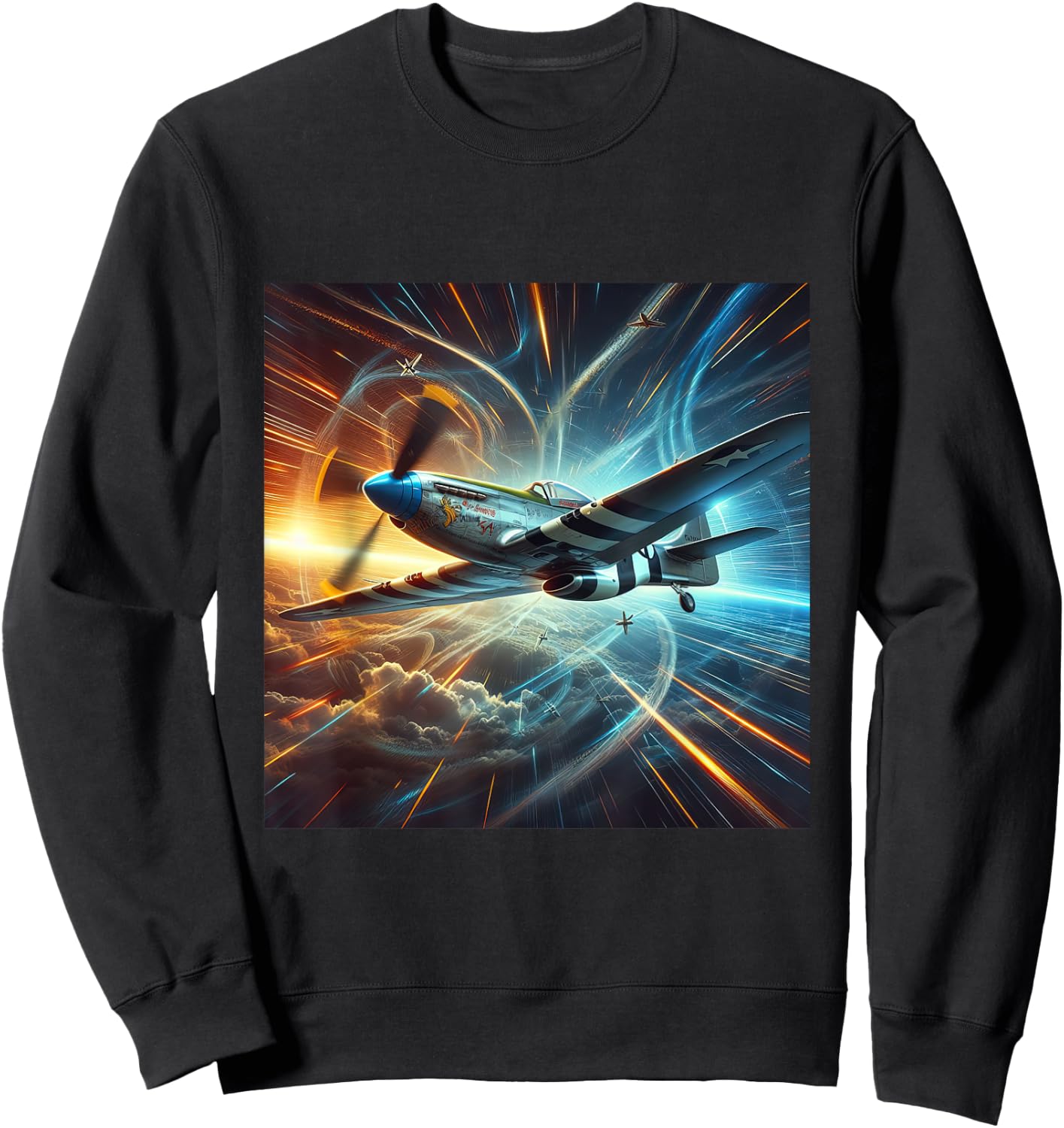WWII Warbirds | P-51 Mustang in Dynamic Flight in the Sky Sweatshirt - Sweatshirt | Black