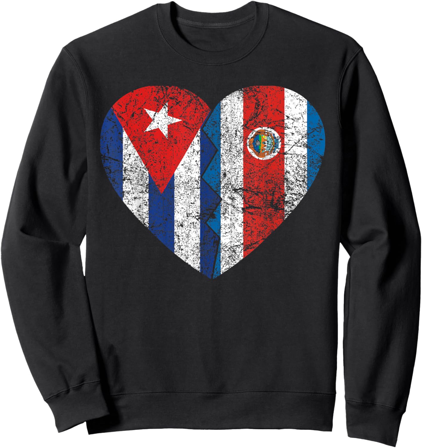 Costa Rican Cuban Flags Heart | Cuba Costa Rica Roots Sweatshirt - Sweatshirt | Black