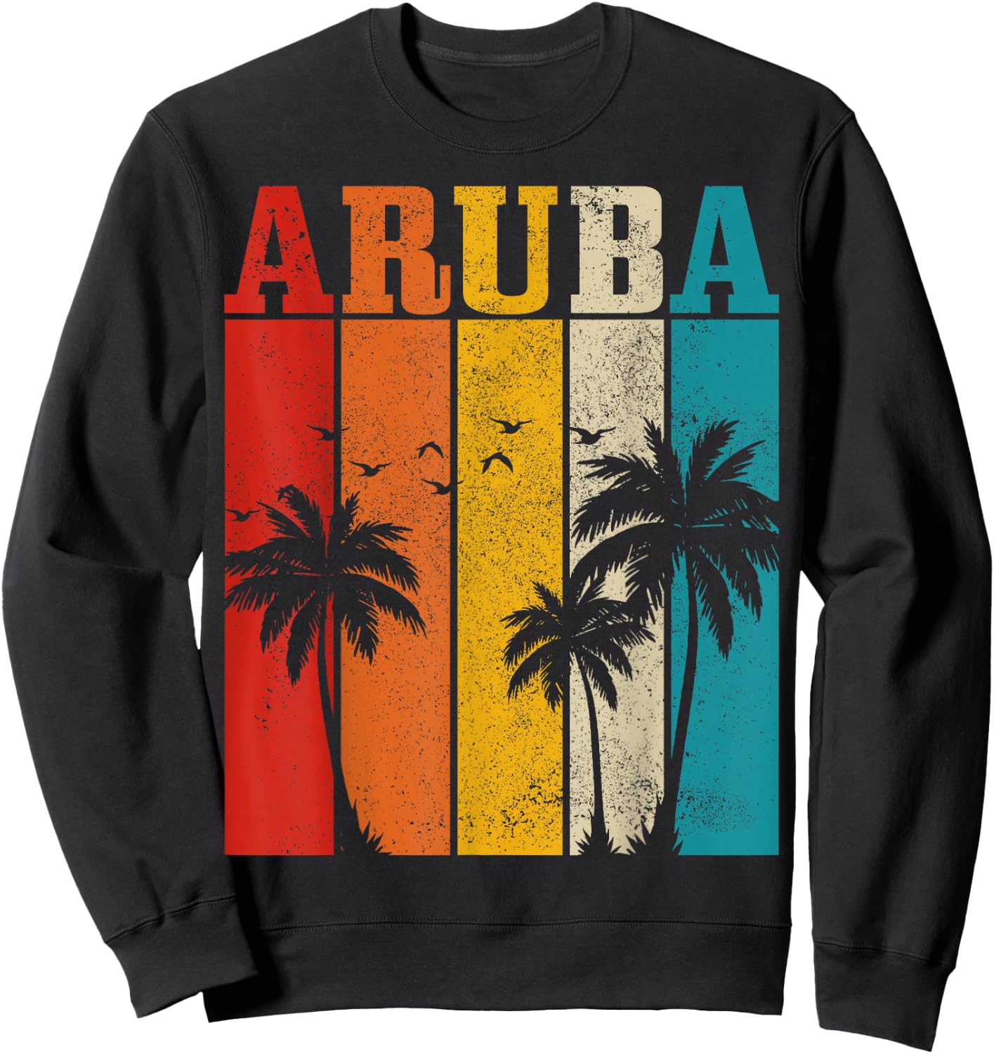 Aruba Vintage Surfer Palm Tree Souvenir Sweatshirt - Sweatshirt | Black
