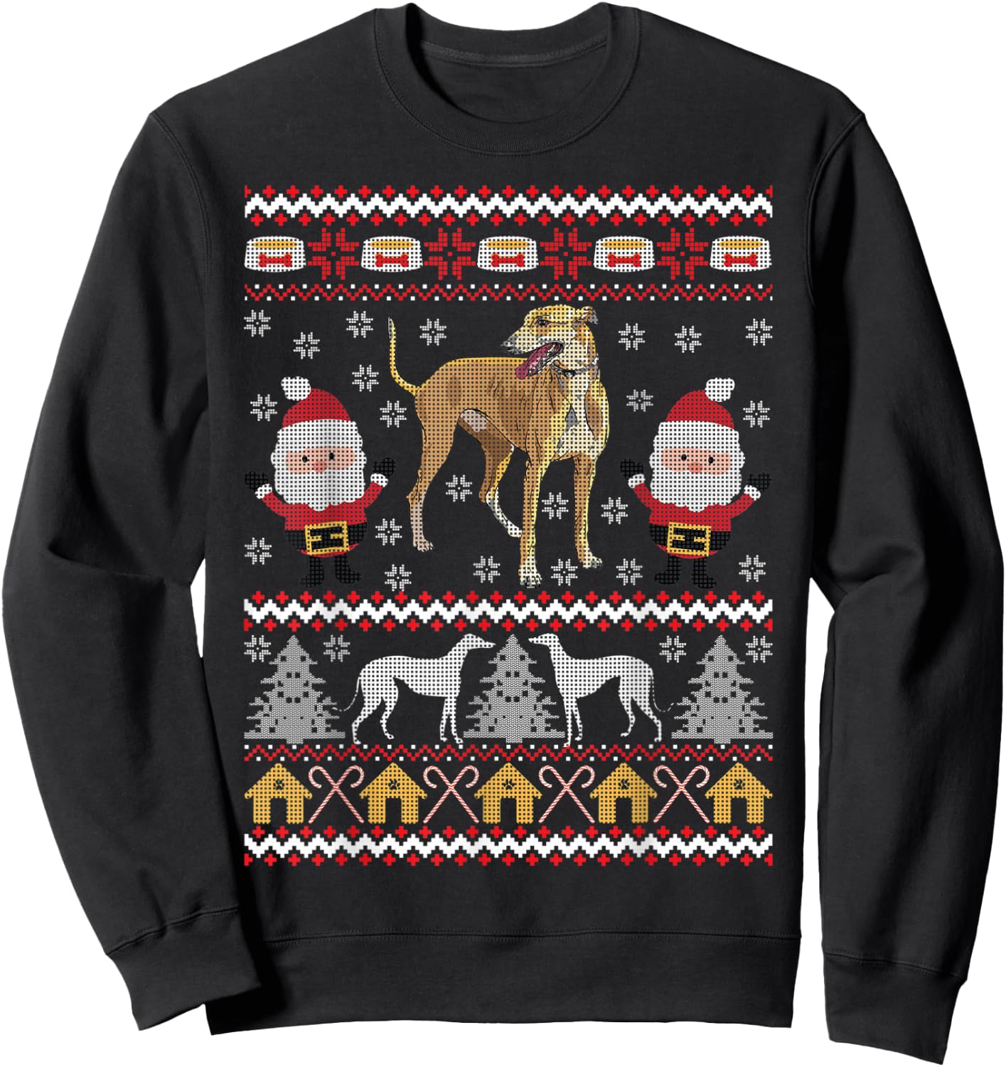 Greyhound Gifts Ugly Christmas Funny Dog Holiday Men Women Kids Sweatshirt - Sweatshirt | Black