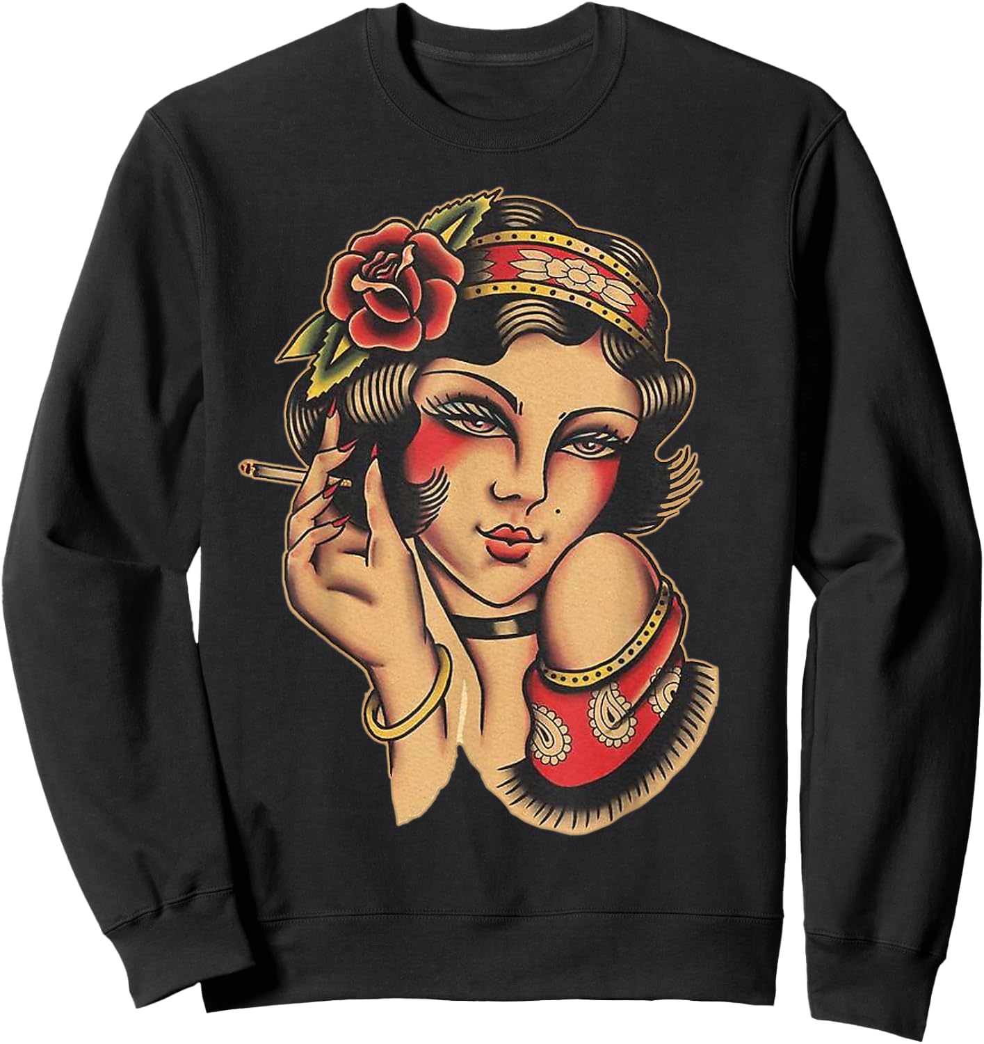 Pin-up Girl Traditional Tattoo Flash Sweatshirt - Sweatshirt | Black