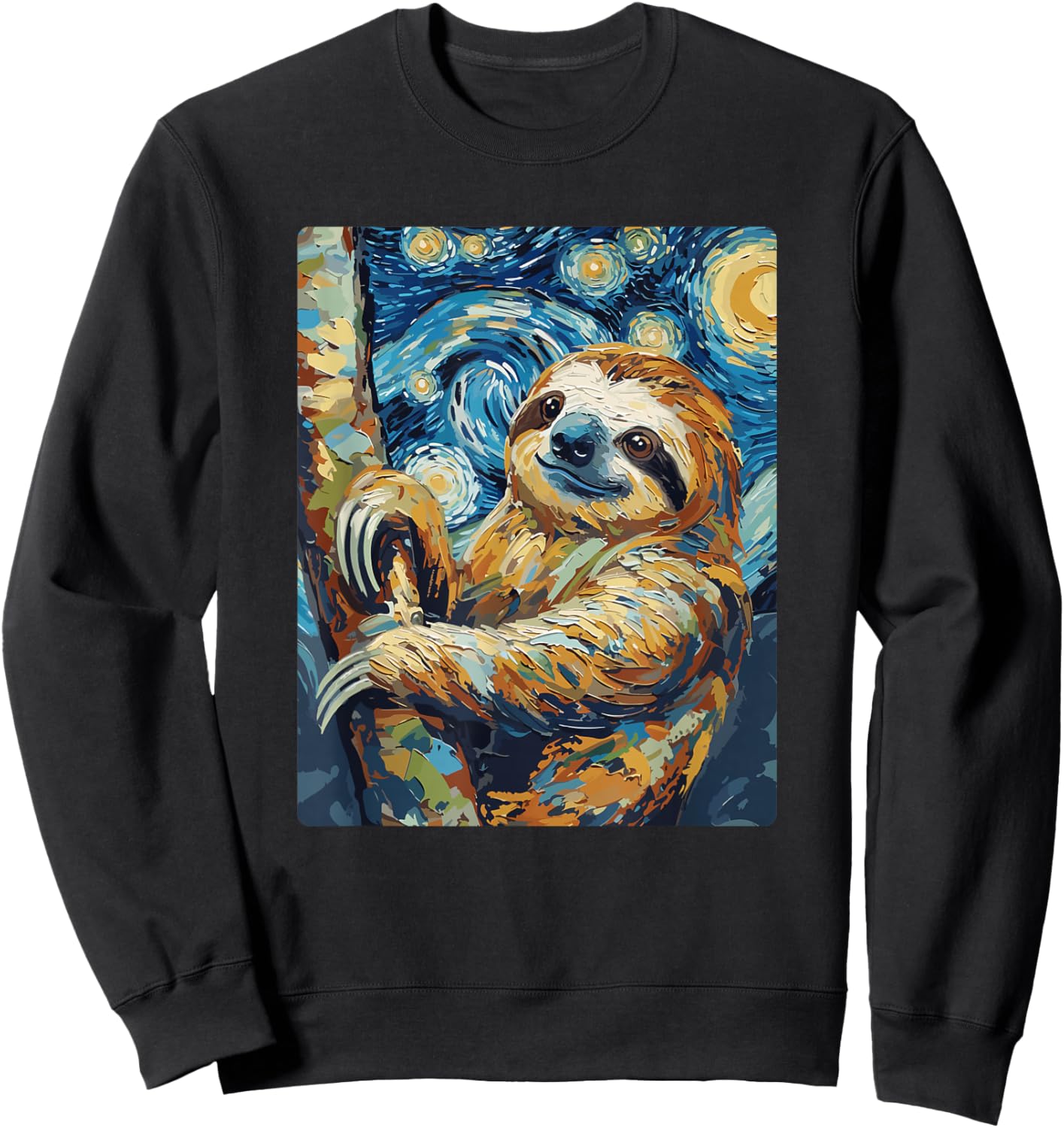 Art Funny Sloth Painting Artist Starry Night Sweatshirt - Sweatshirt | Black