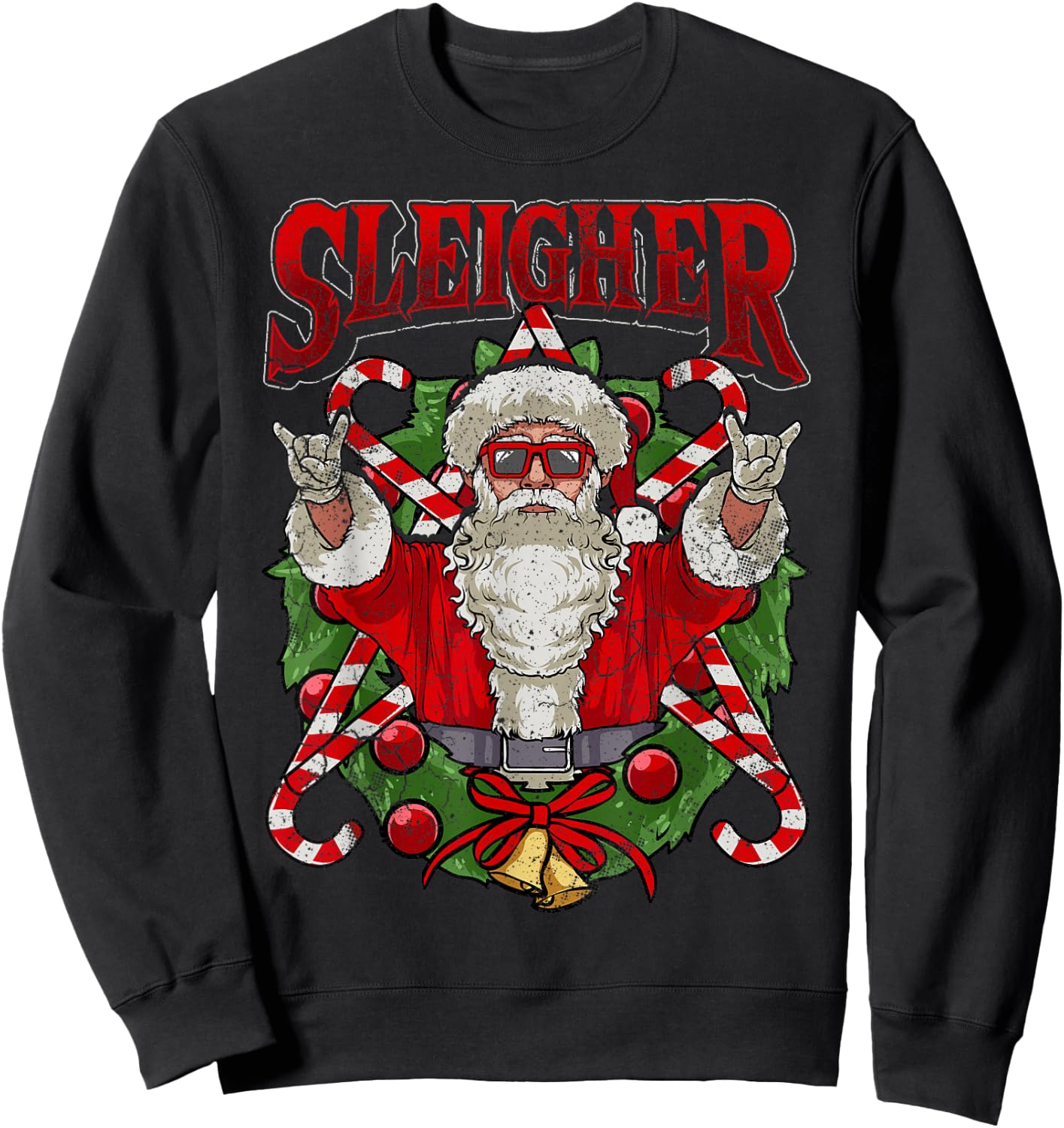 Sleigher Christmas Santa Claus Rock Metal Music Men Dad Teen Sweatshirt - Sweatshirt | Black
