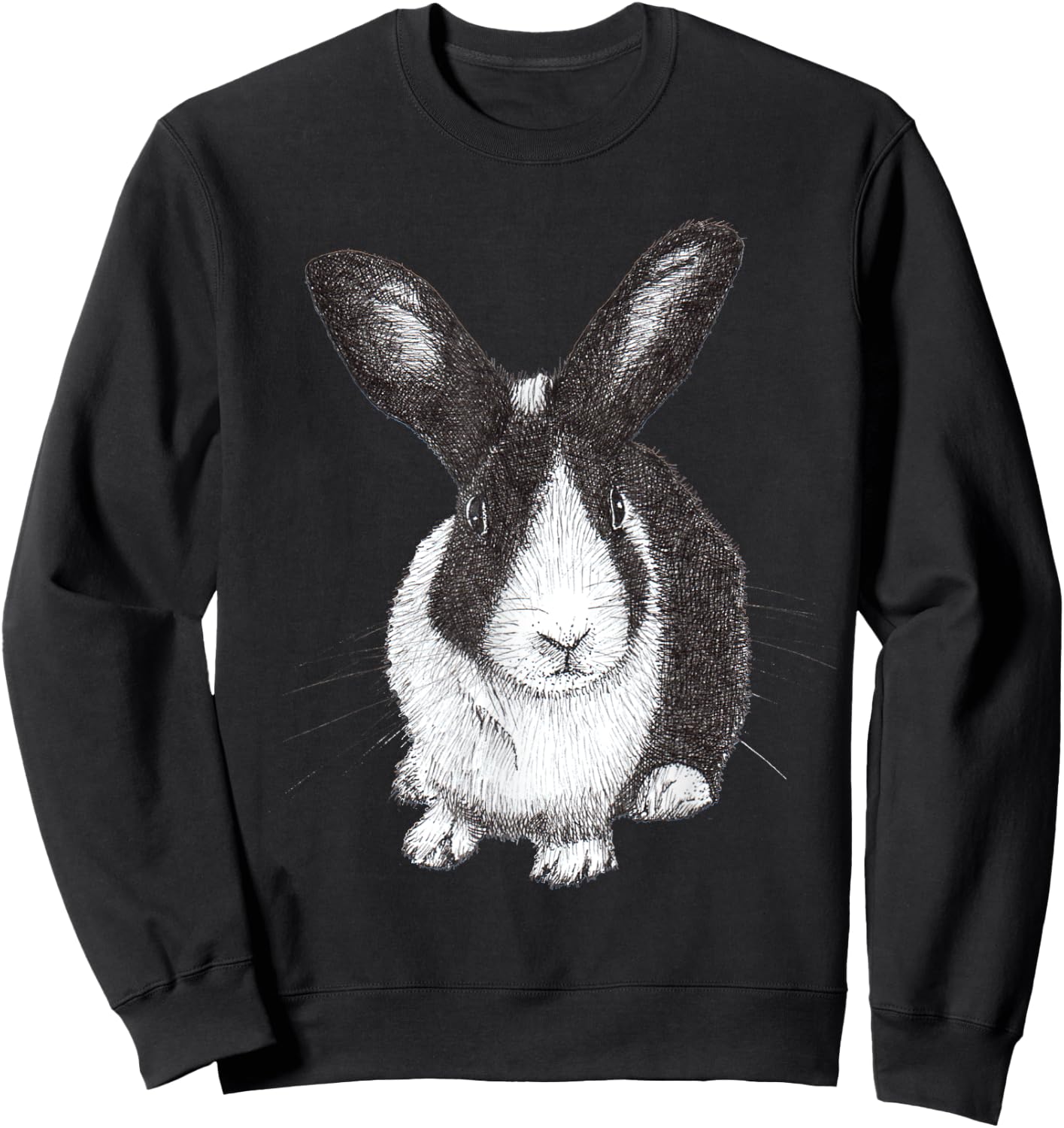 ChescaMade Dutch Bunny Rabbit Drawing - Women's Grey Rabbit Themed - Small - Classic Fit - Short Sleeve - Cotton, Polyester - Unique Rabbit Drawing Graphic Sweatshirt - Sweatshirt | Black