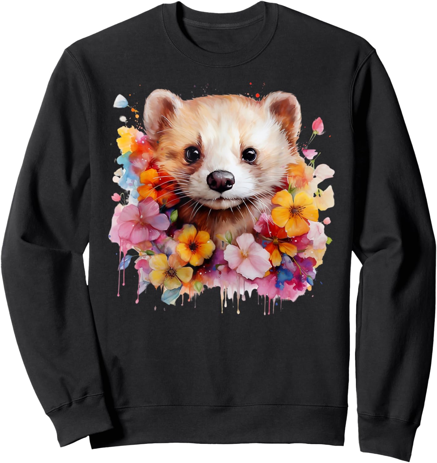 Pet Ferret Nature Portrait Artistic Watercolor Ferret Mom Sweatshirt - Sweatshirt | Black