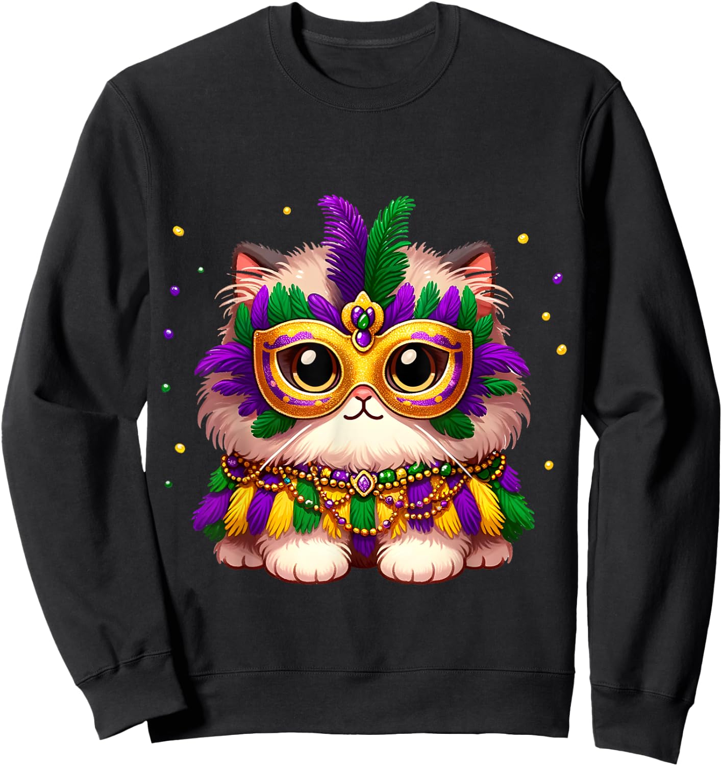 Carnival NOLA Party Fluffy Pet Cat Mardi Gras Costume Masquerade Men Women Kids Sweatshirt - Sweatshirt | Black