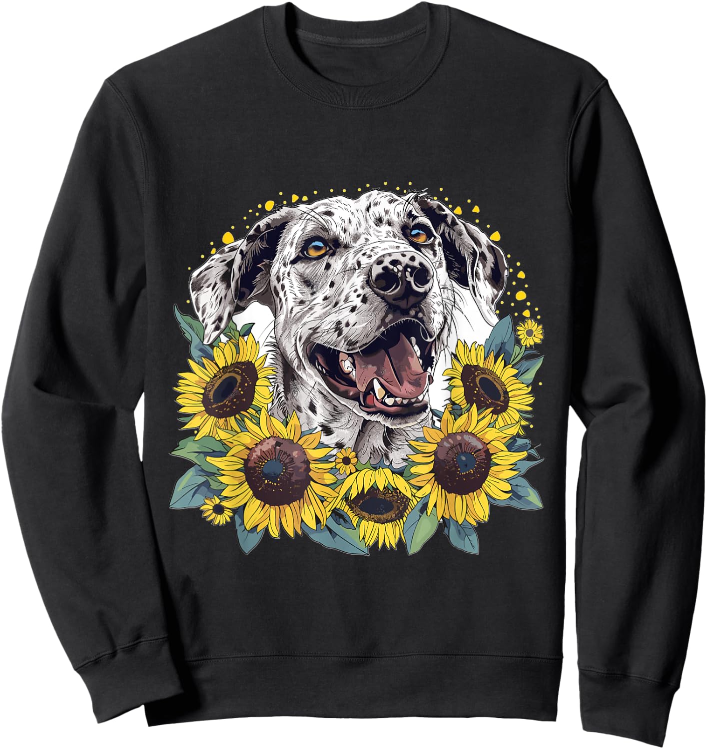Catahoula Leopard Dog Dog Breed Graphic Sunflowers Men Women Kids Sweatshirt - Sweatshirt | Black