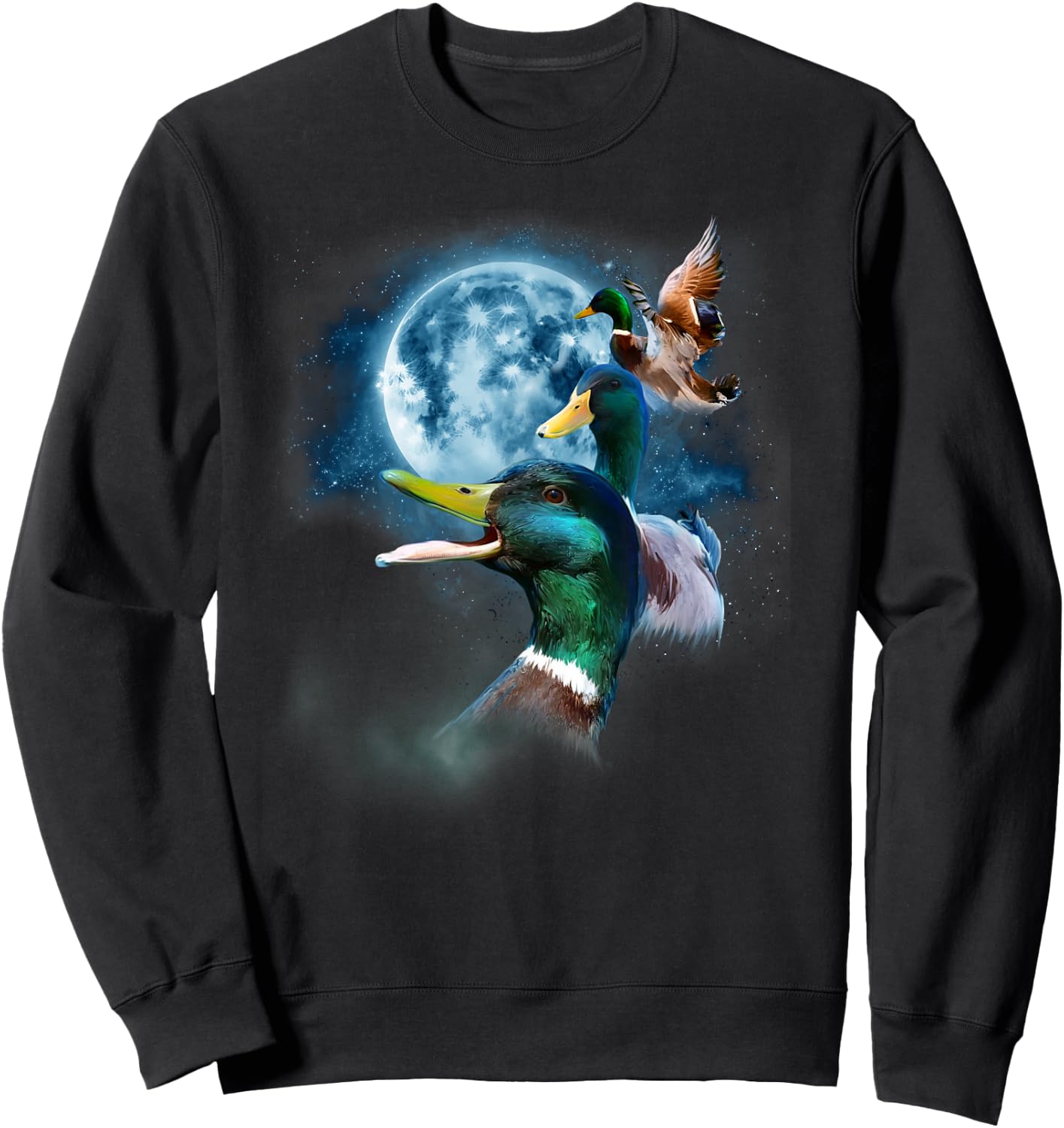 Funny Mallard Duck Shirt - Howling at The Moon Duck Sweatshirt - Sweatshirt | Black