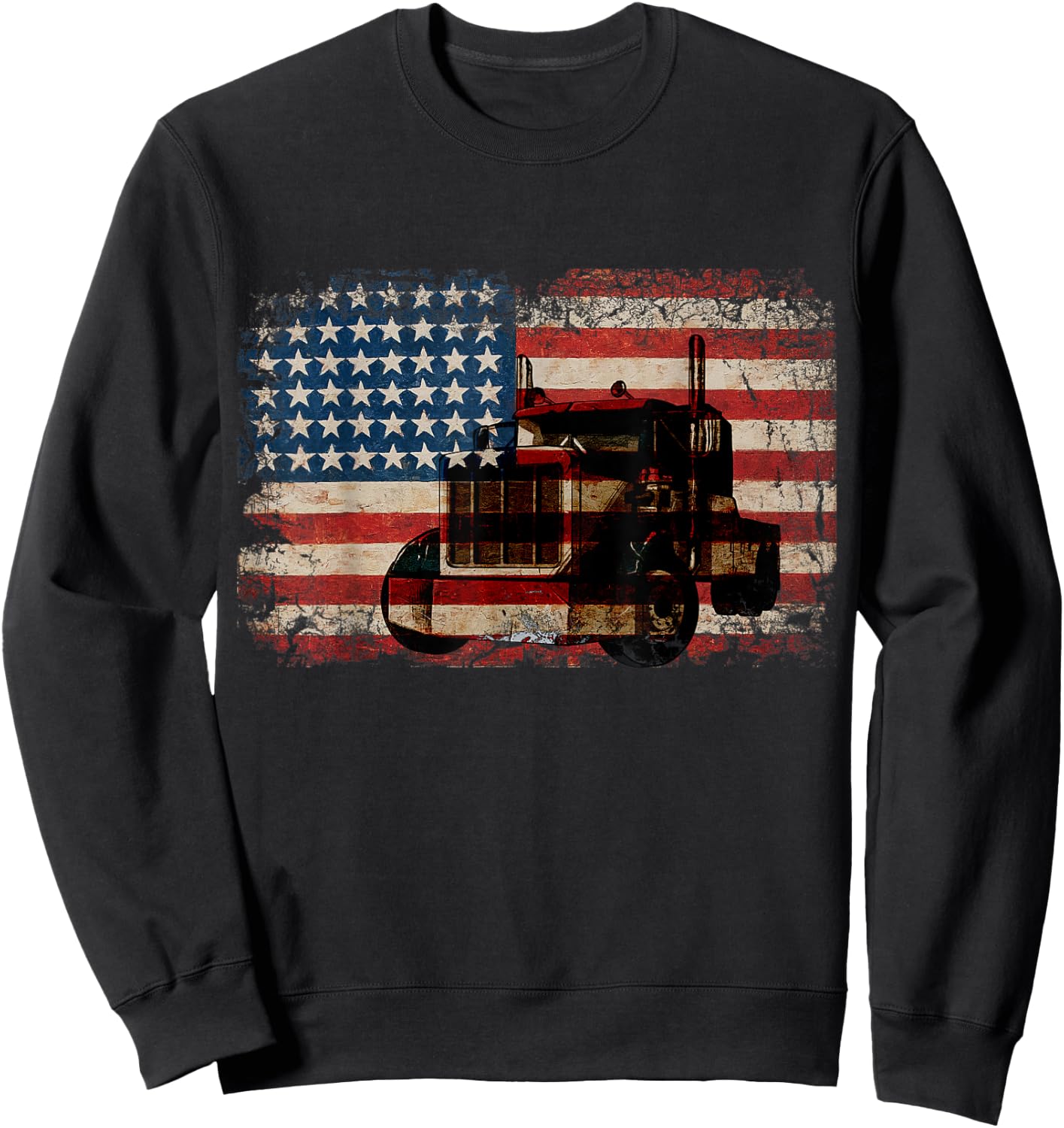 Truck Driver American Flag Trucker Gift Semi Truck Sweatshirt - Sweatshirt | Black
