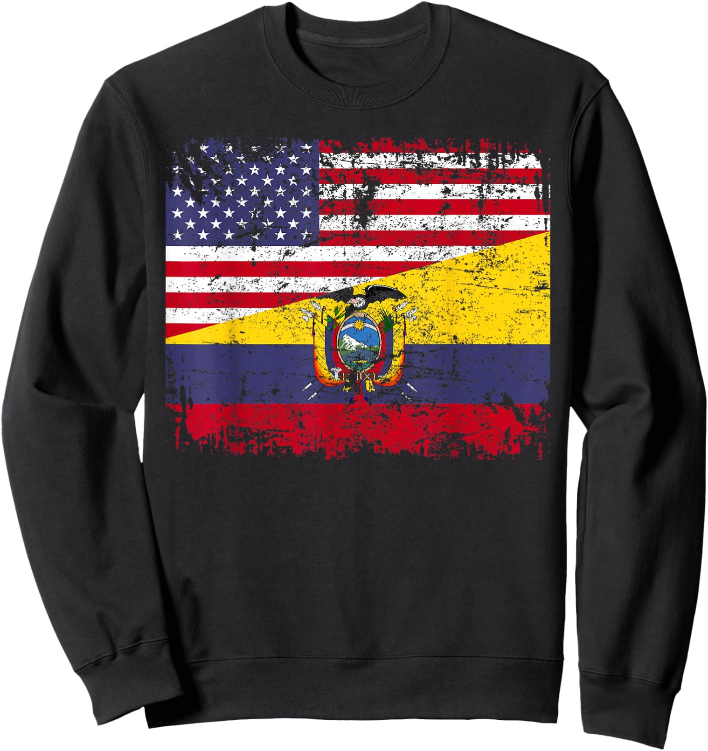 Ecuadorian Roots | Half American Flag | USA Ecuador Flag Sweatshirt - Sweatshirt | Black