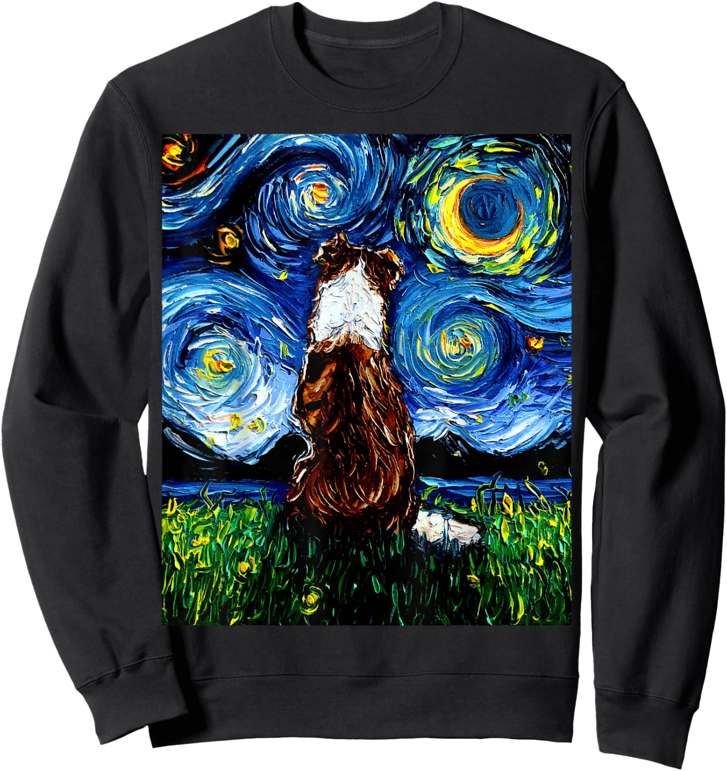 Red Border Collie Starry Night Dog Artwork Sweatshirt - Sweatshirt | Black