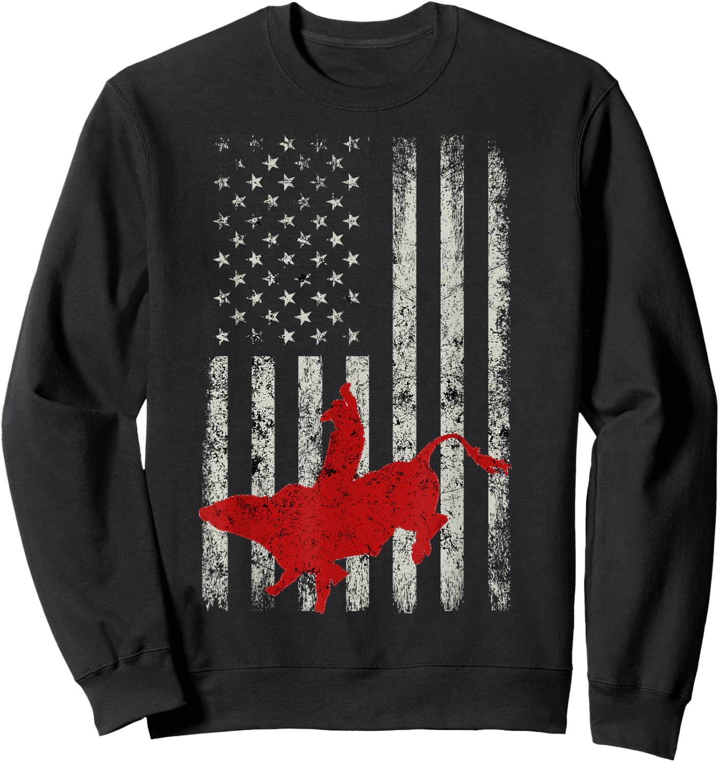 American Flag Bull Riding Cowboy Gift Rodeo Sweatshirt - Sweatshirt | Black