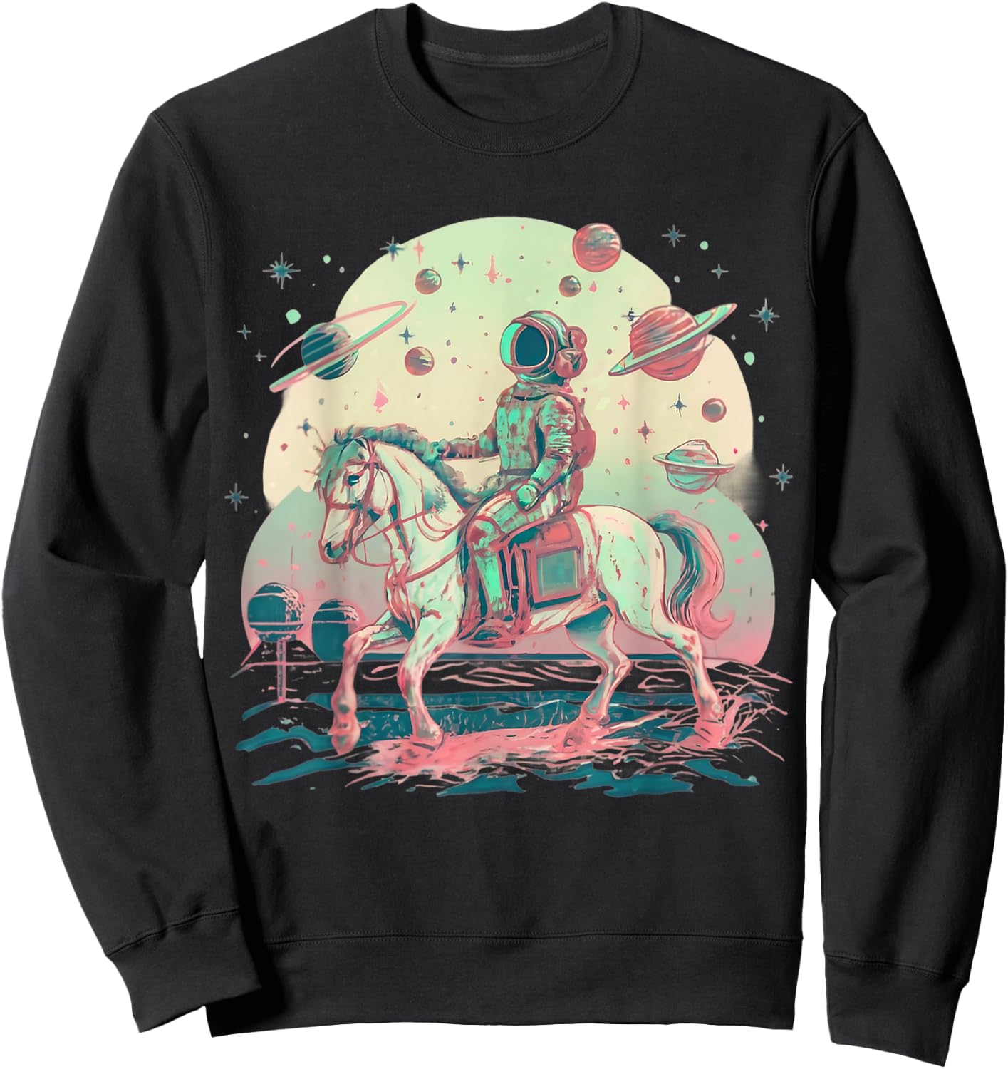 Astronaut Cowboy Riding a Horse in Space Sweatshirt - Sweatshirt | Black