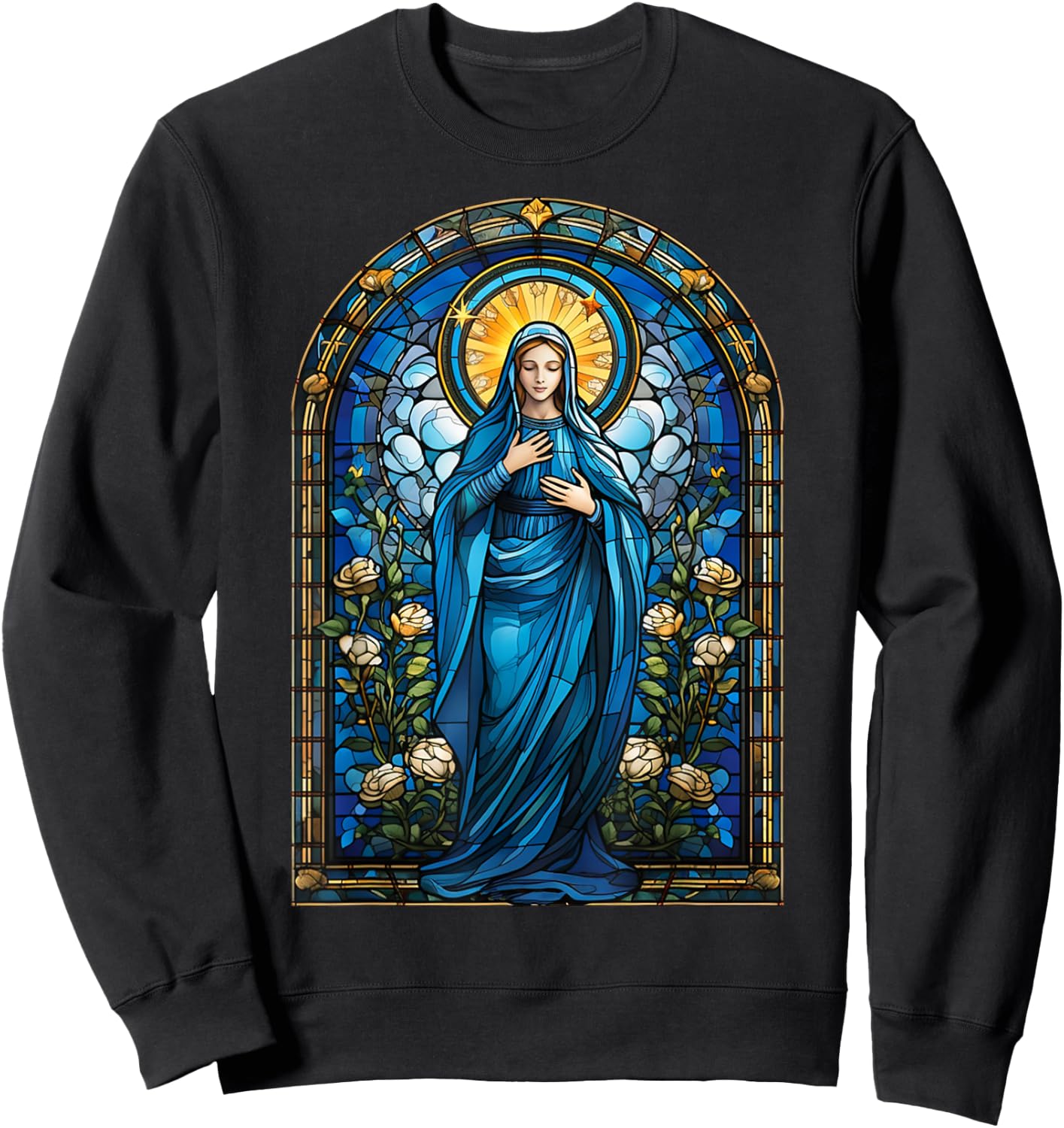 Blessed Virgin Mary Stained Glass Sweatshirt - Sweatshirt | Black