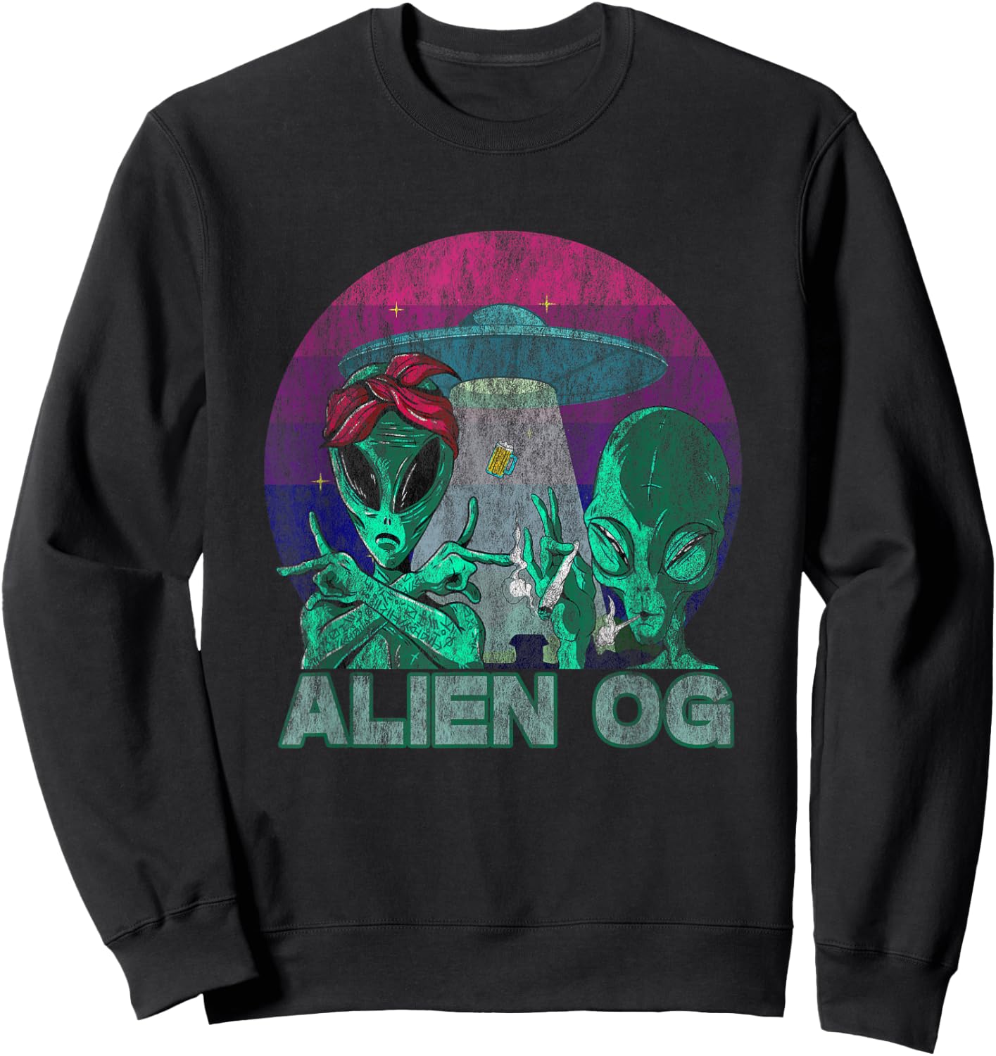 Alien OG Cannabis Weed Strain Stoner Design Sweatshirt - Sweatshirt | Black