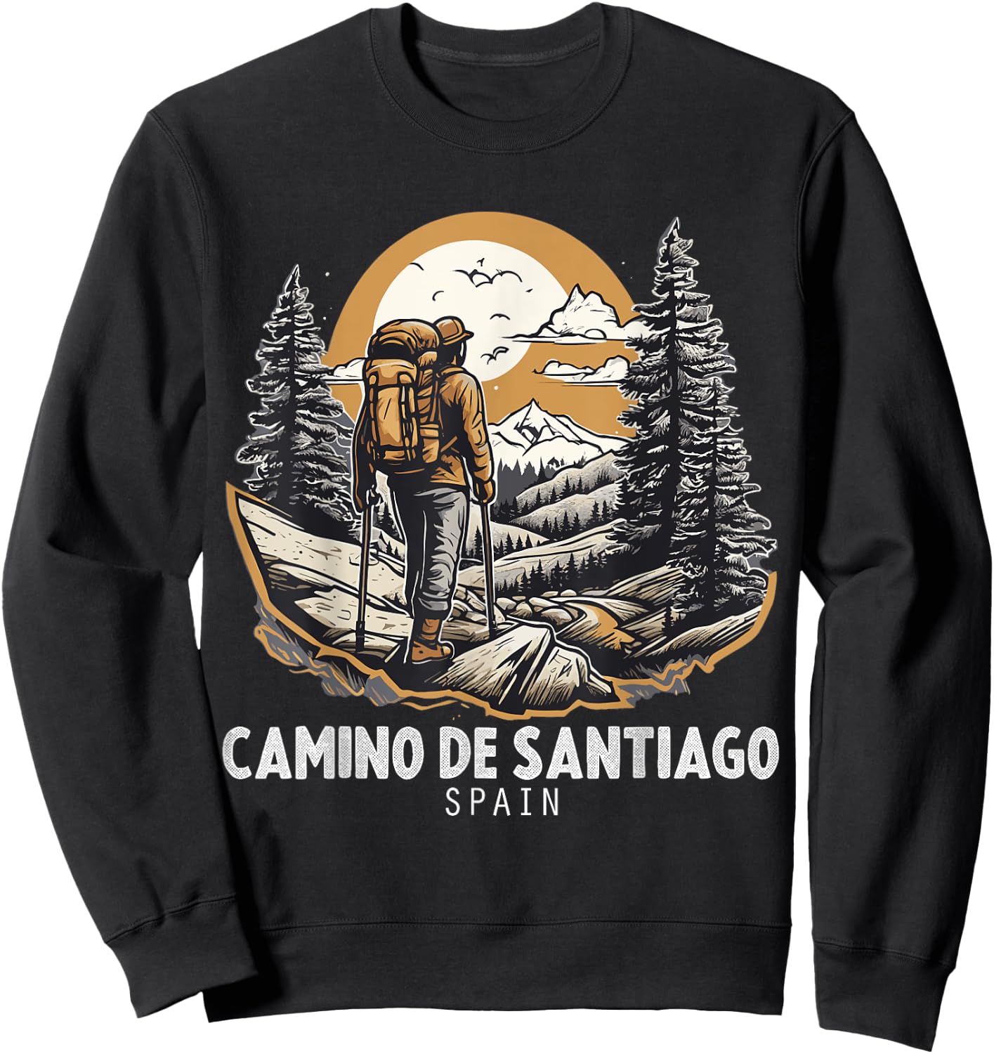 Camino De Santiago Spain Hiking Trail Souvenir Nature Fan Sweatshirt - Sweatshirt | Black