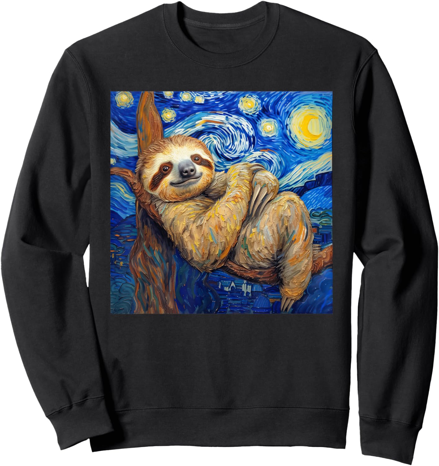 Sloth Van Gogh Style Starry Night Sweatshirt - Sweatshirt | Black