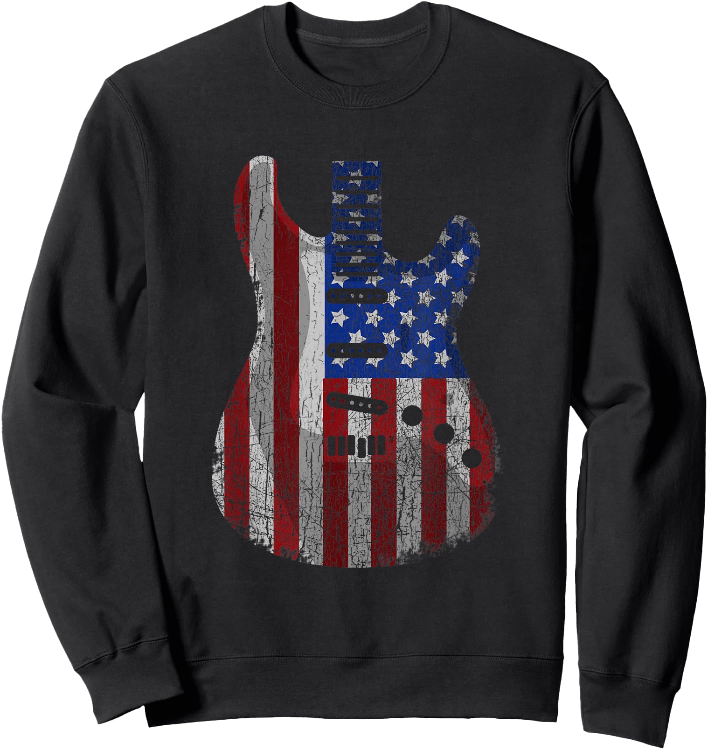 American Flag Guitar Funny USA Guitarist 4th Of July Outfit Sweatshirt - Sweatshirt | Black