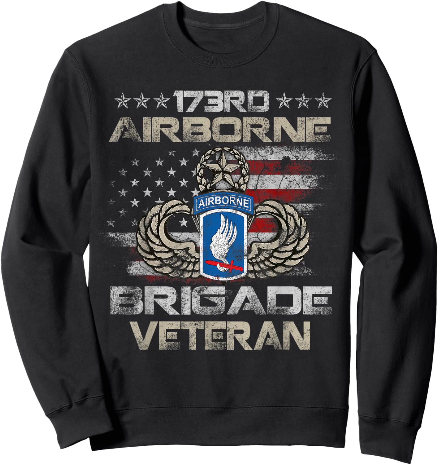173rd Airborne Brigade Veteran Flag US Airborne Paratrooper Sweatshirt - Sweatshirt | Black