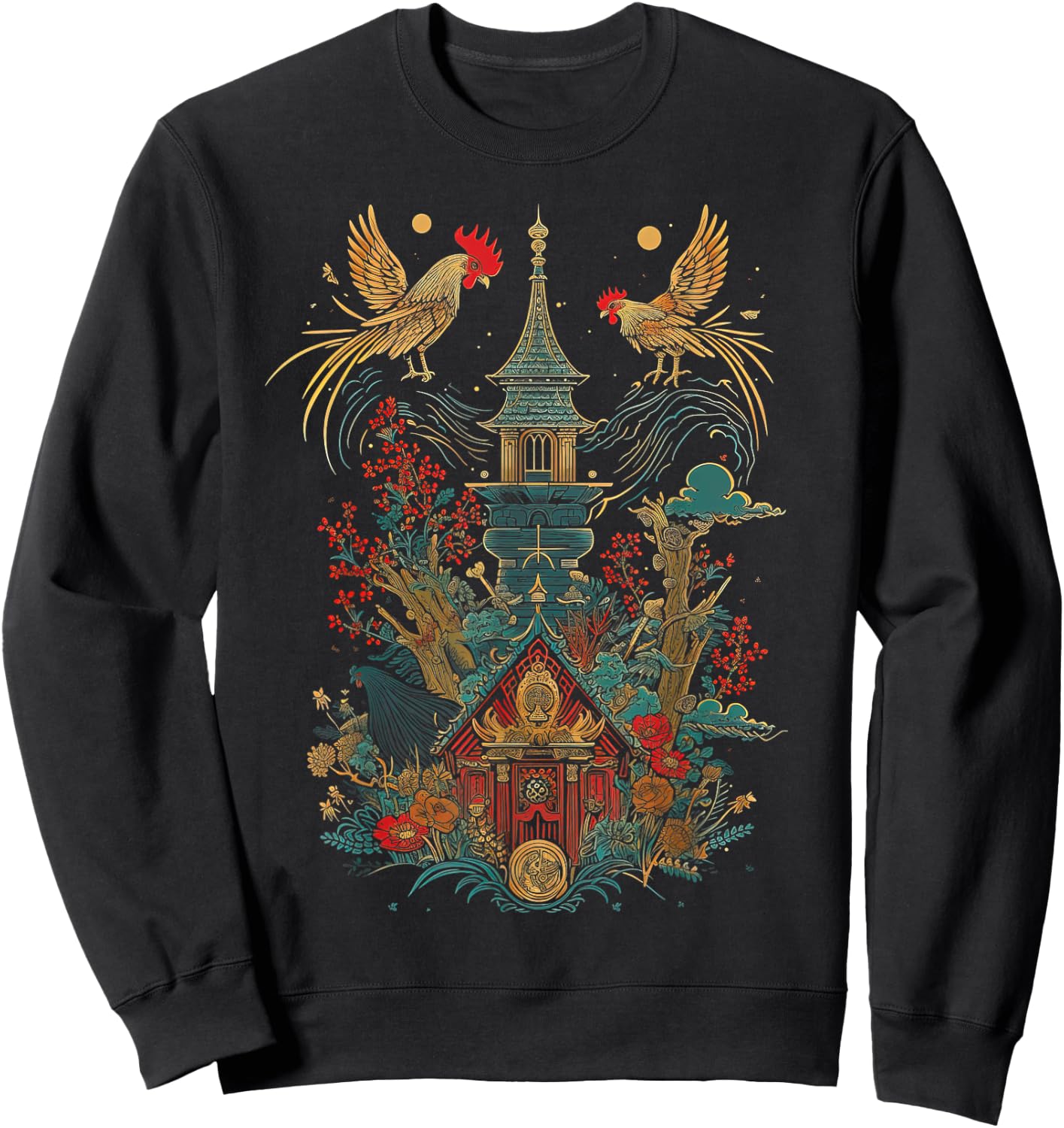 Baba Yaga Russian Folklore Chicken Cabin Design Sweatshirt - Sweatshirt | Black